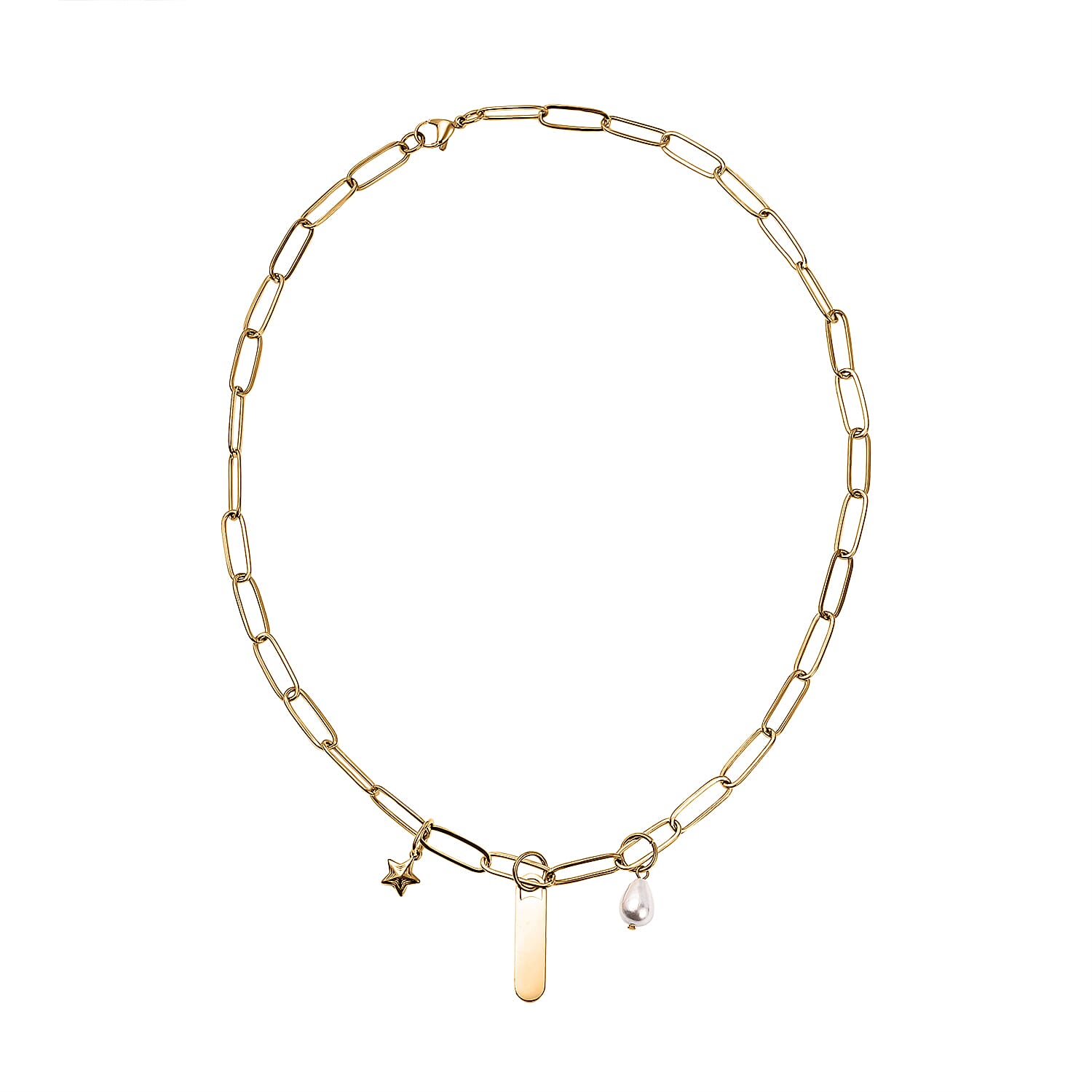 White Shell Pearl Necklace (Size - 18) in Gold Tone