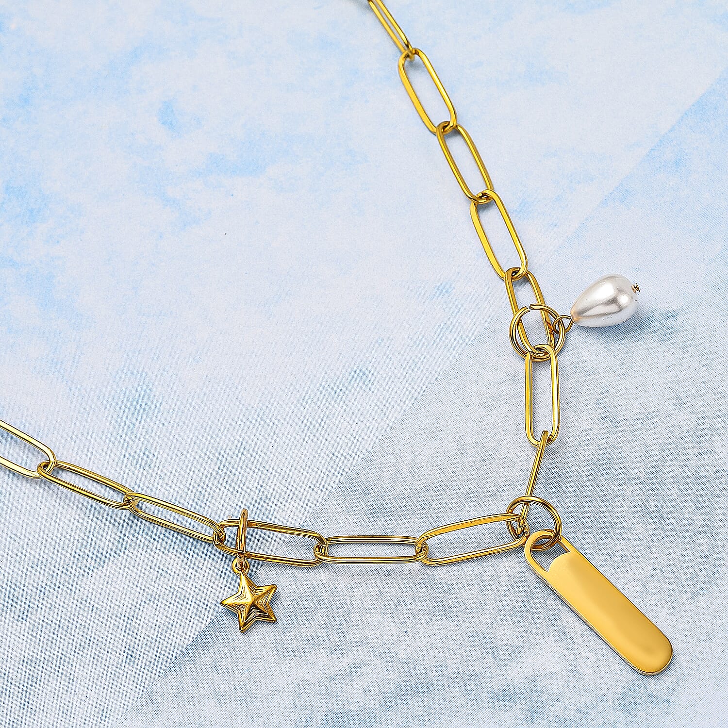 White Shell Pearl Necklace (Size - 18) in Gold Tone