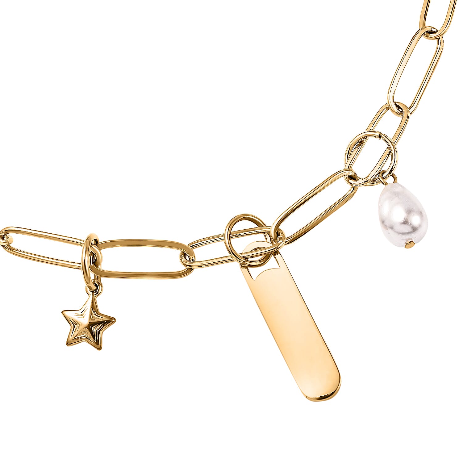 White Shell Pearl Necklace (Size - 18) in Gold Tone