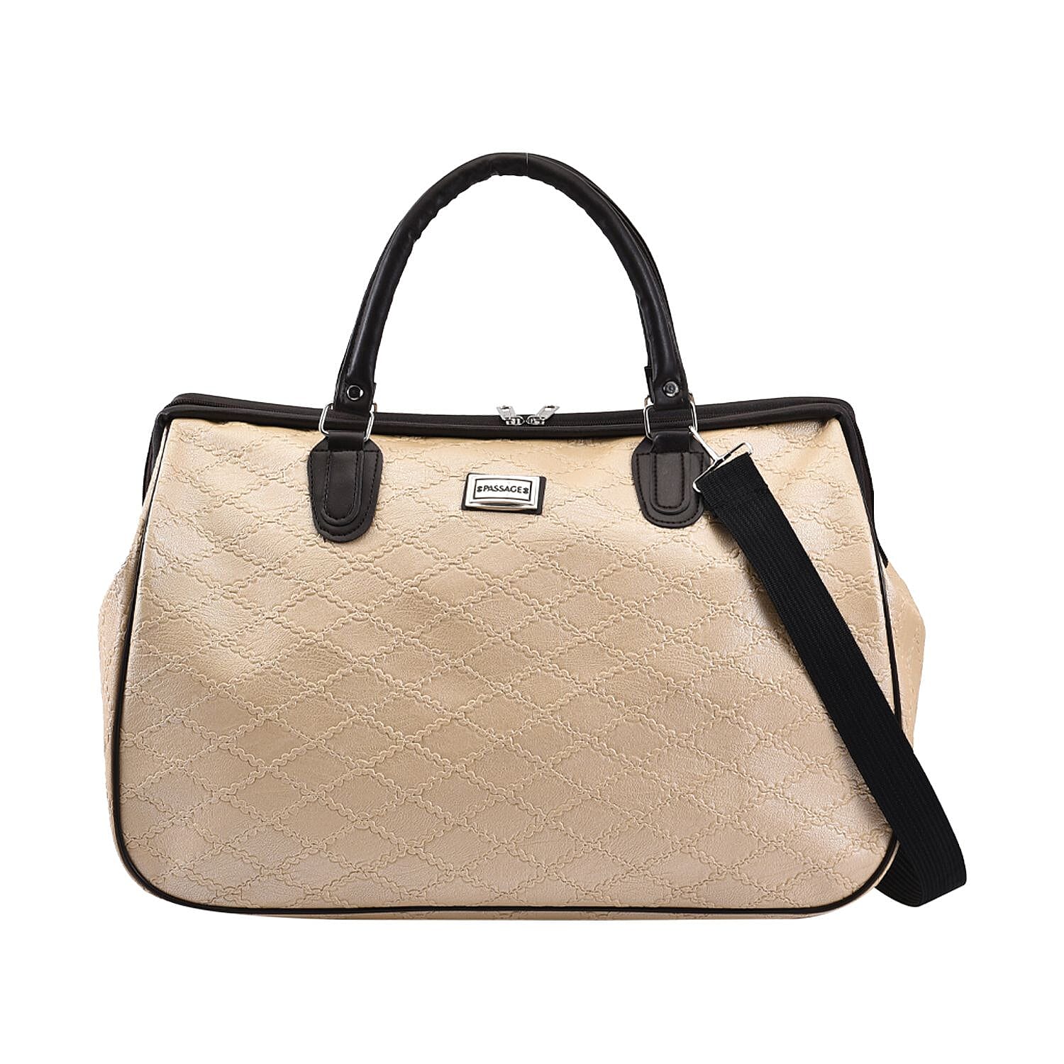 PASSAGE Crocodile Embossed Pattern Travel Bag with Handle Drop & Shoulder Strap - Cream