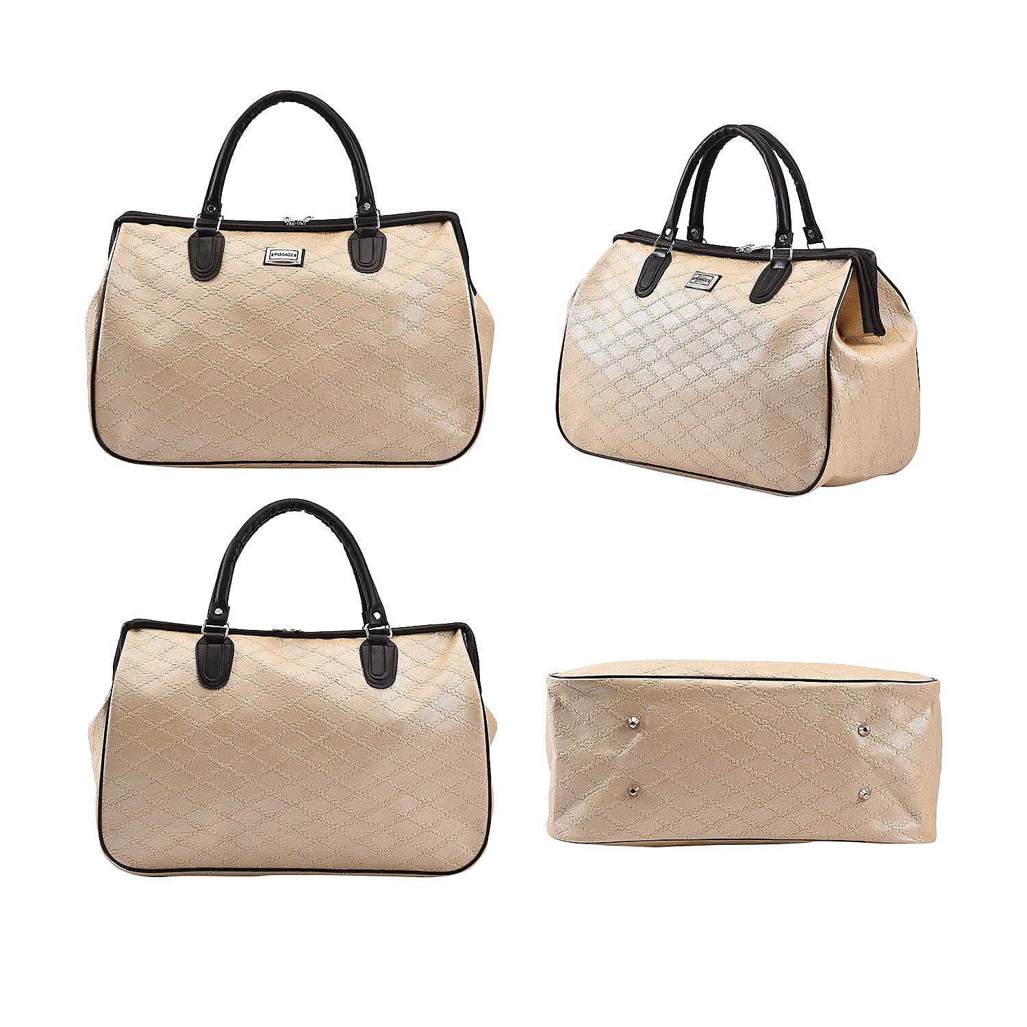 PASSAGE Crocodile Embossed Pattern Travel Bag with Handle Drop & Shoulder Strap - Cream