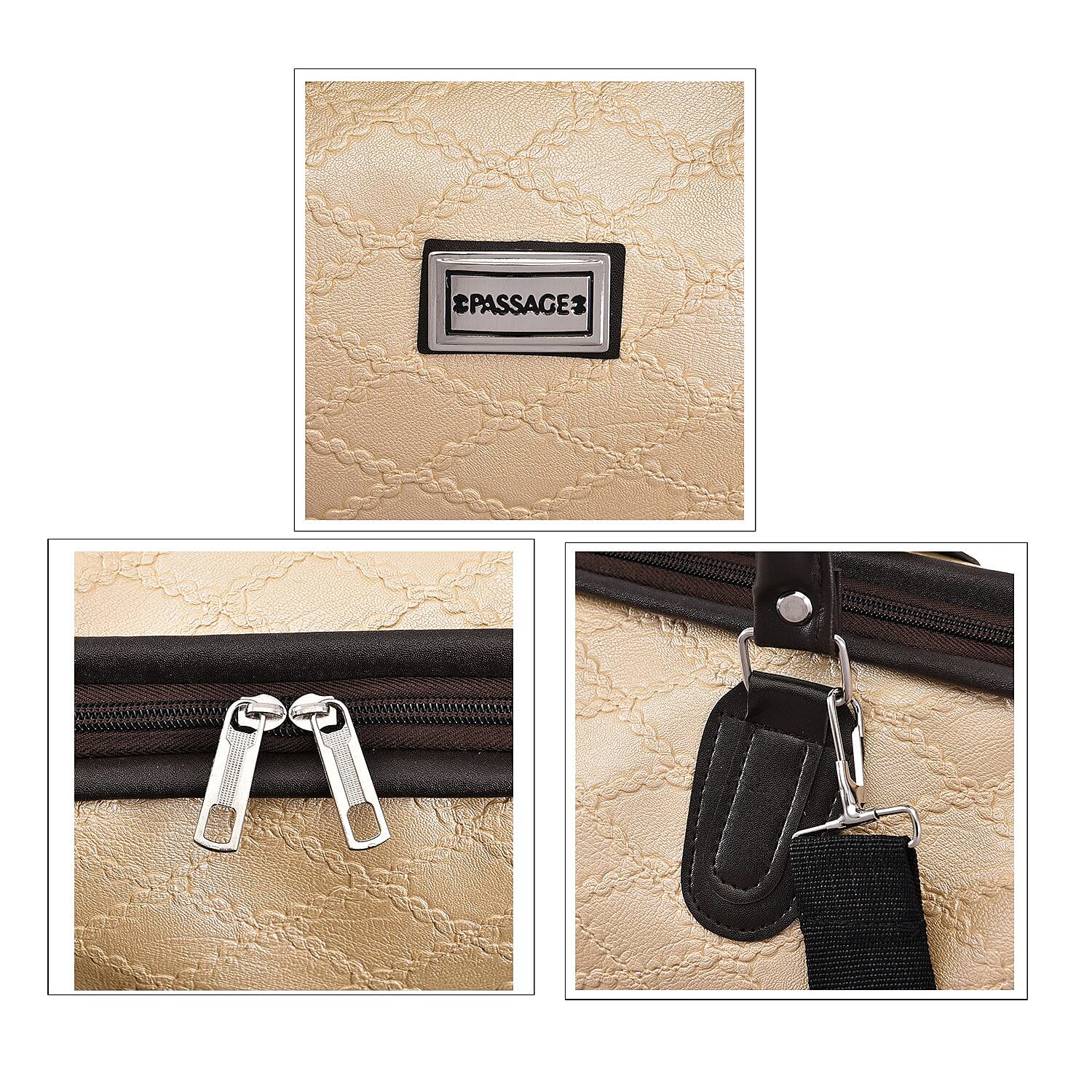 PASSAGE Crocodile Embossed Pattern Travel Bag with Handle Drop & Shoulder Strap - Cream