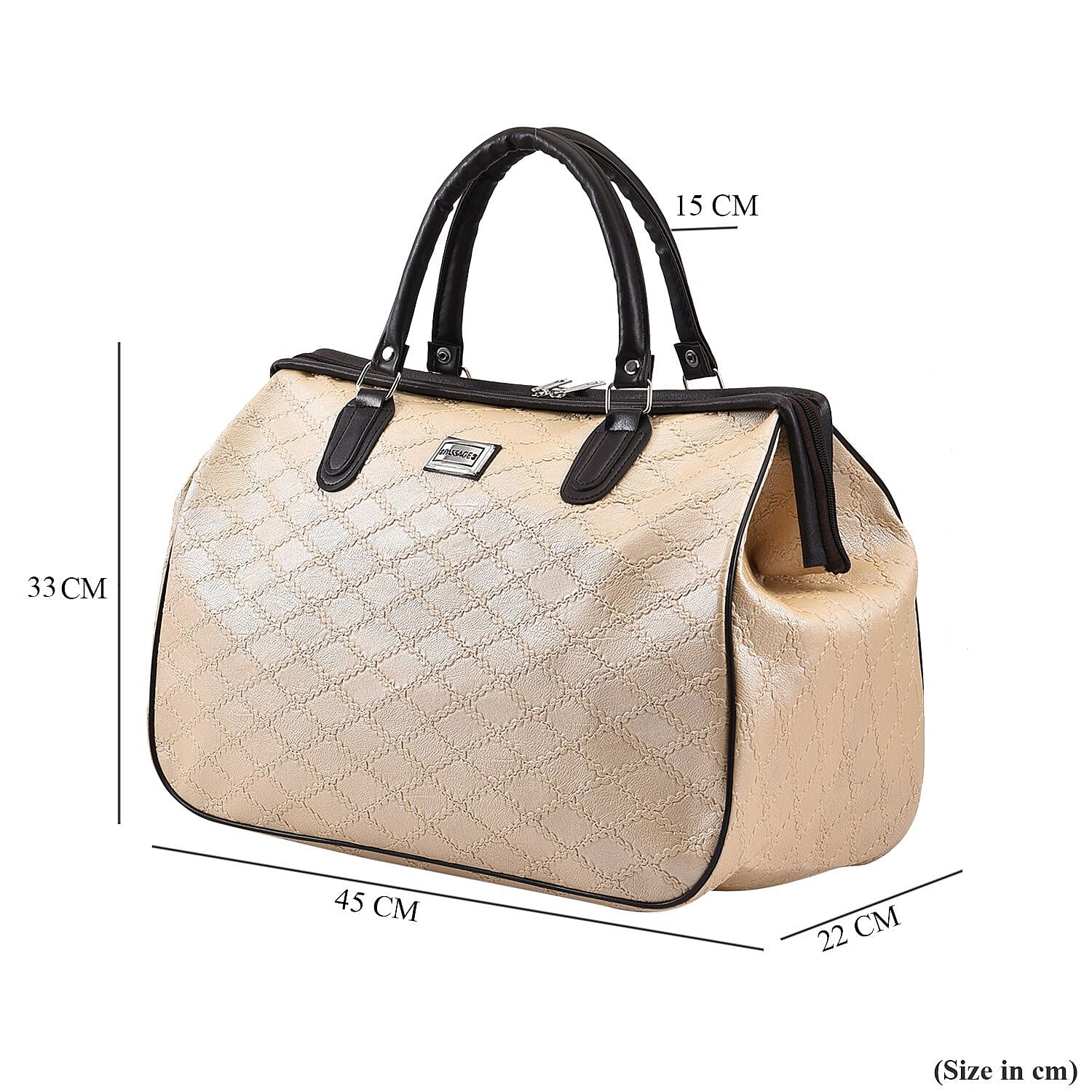 PASSAGE Crocodile Embossed Pattern Travel Bag with Handle Drop & Shoulder Strap - Cream