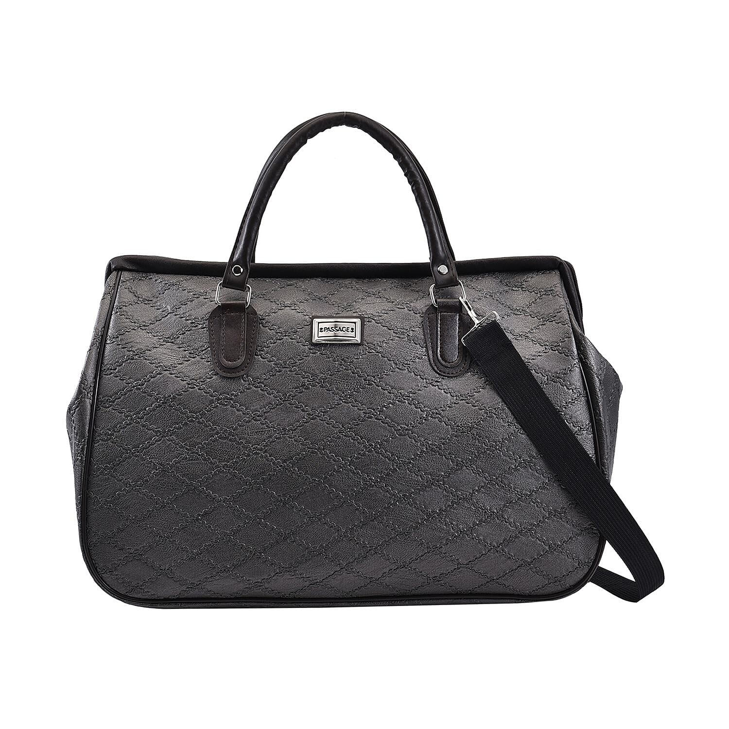 PASSAGE Diamond Pattern Travel Bag with Handle Drop - Shoulder Strap - Grey