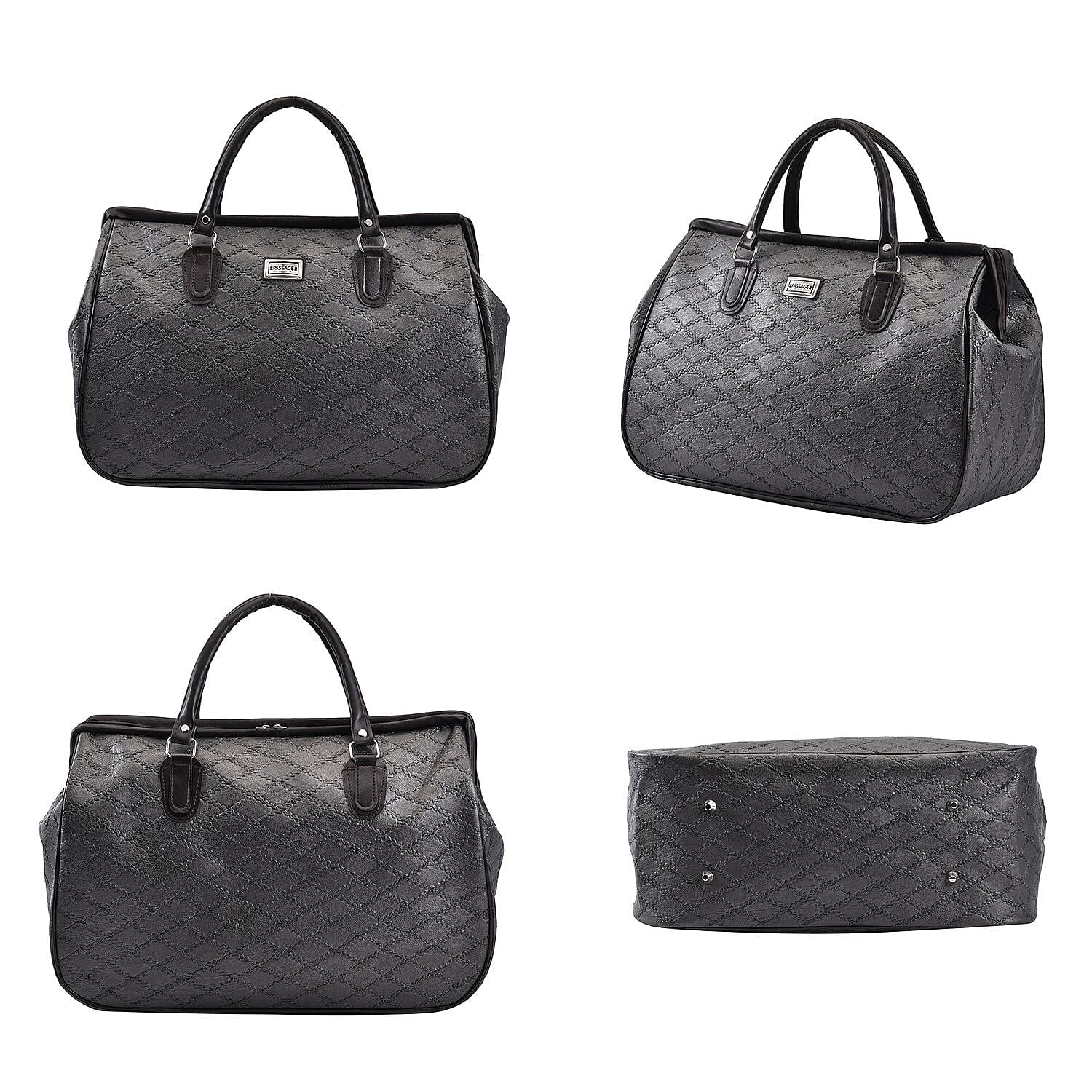 PASSAGE Diamond Pattern Travel Bag with Handle Drop - Shoulder Strap - Grey