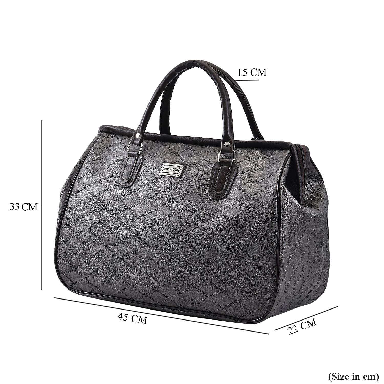 PASSAGE Diamond Pattern Travel Bag with Handle Drop - Shoulder Strap - Grey