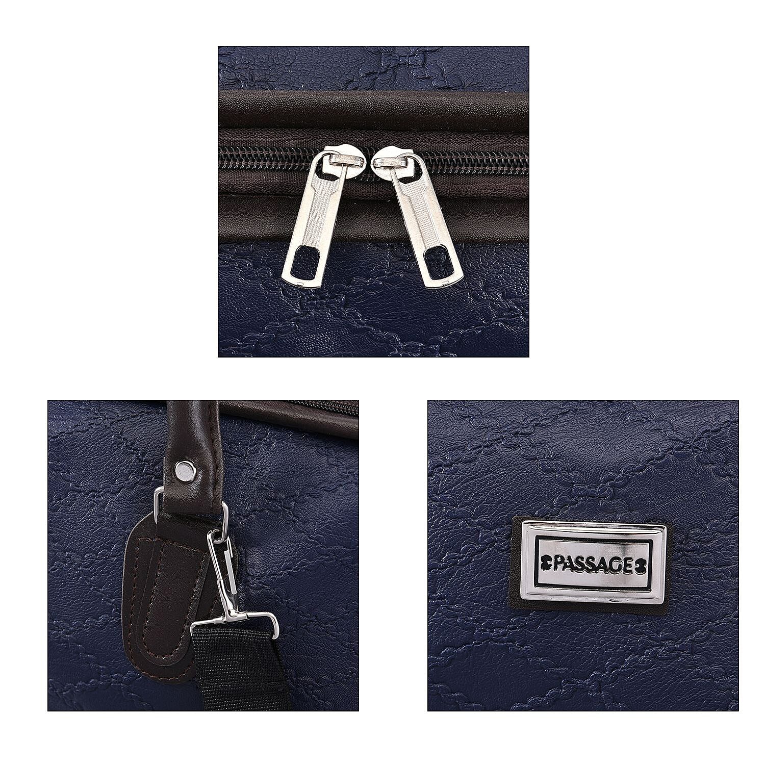 PASSAGE Diamond Pattern Travel Bag with Handle Drop - Shoulder Strap - Navy