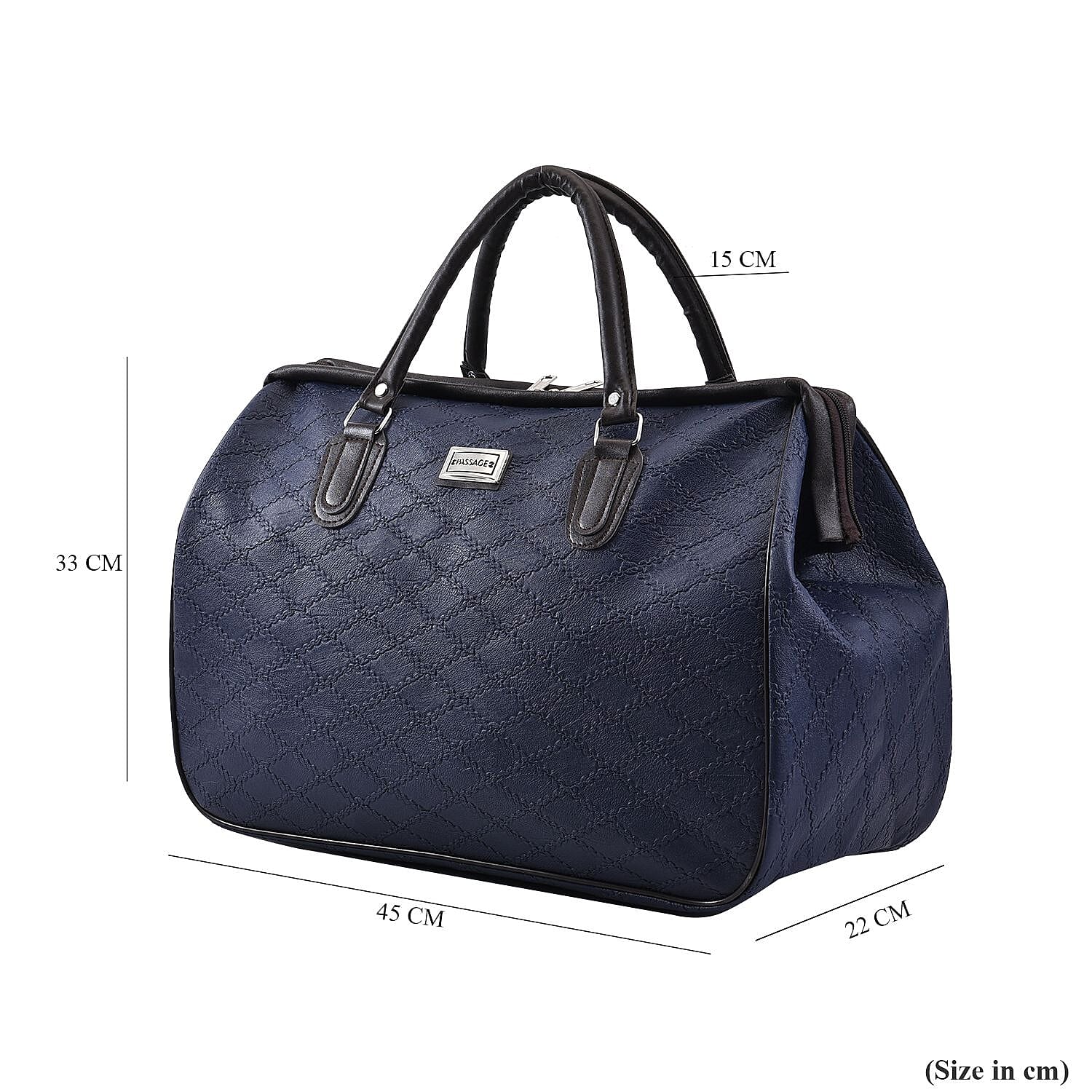PASSAGE Diamond Pattern Travel Bag with Handle Drop - Shoulder Strap - Navy