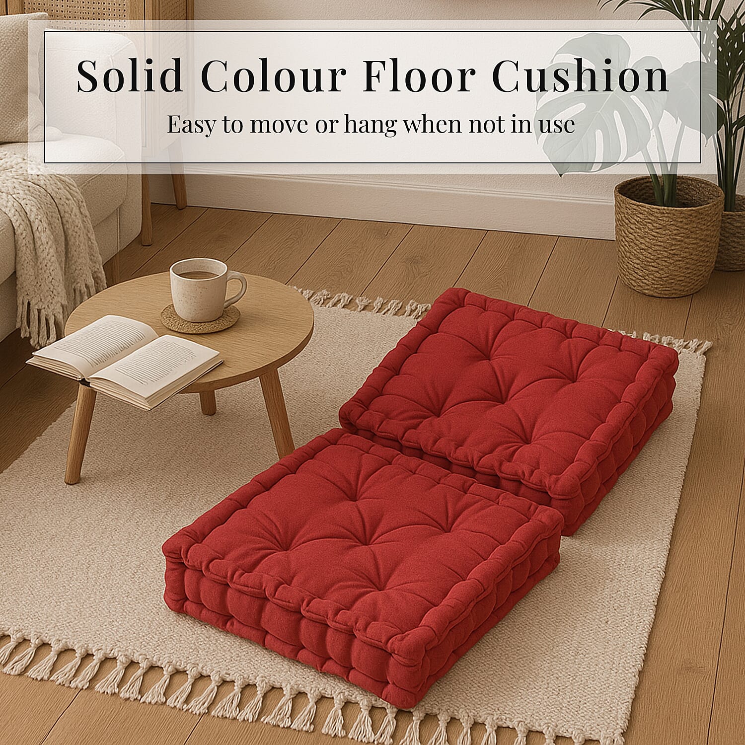 Set of 2 - 100% Cotton Floor Cushion with Cotton Filling Recycled Fiber (40x40x8cm) - Red