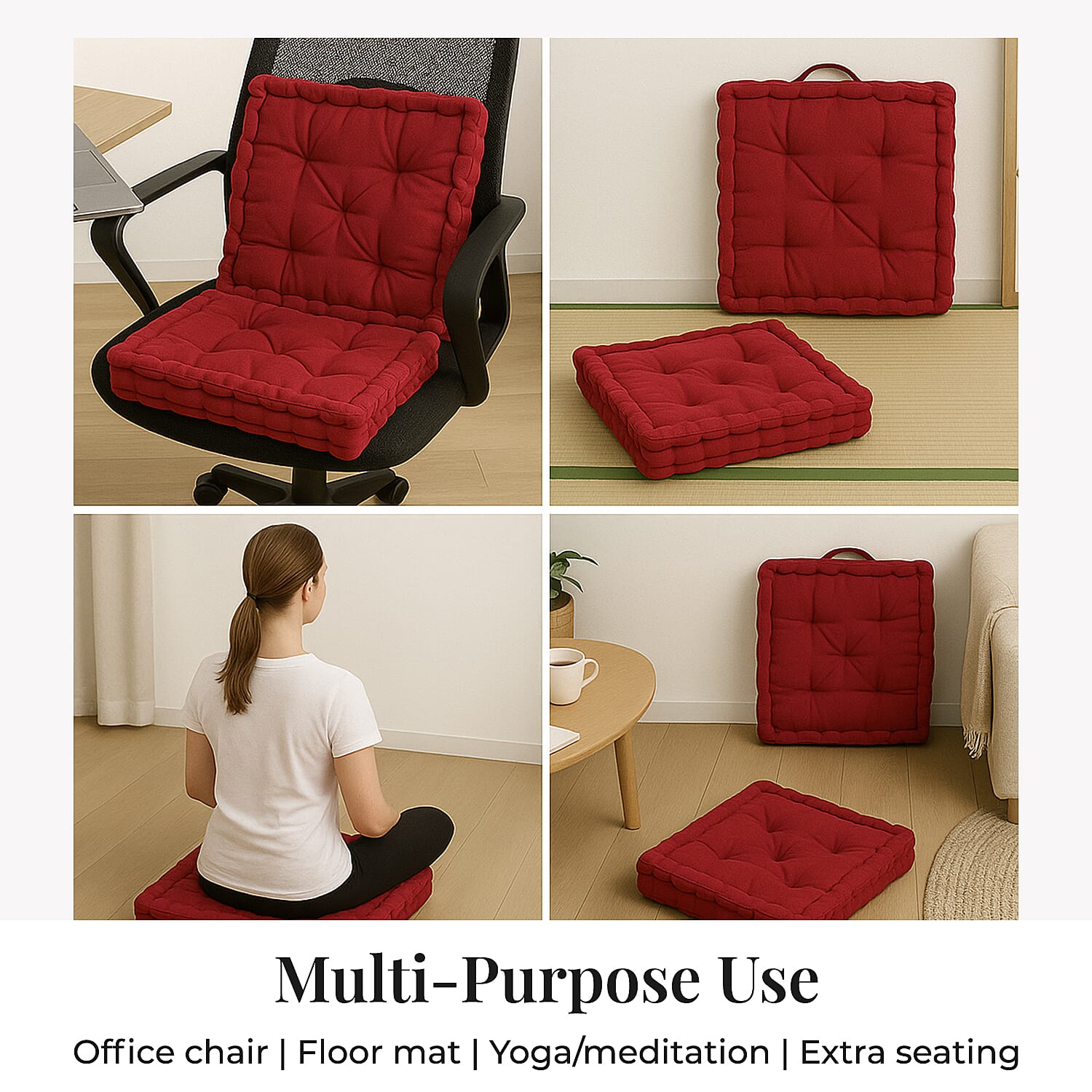 Set of 2 - 100% Cotton Floor Cushion with Cotton Filling Recycled Fiber (40x40x8cm) - Red