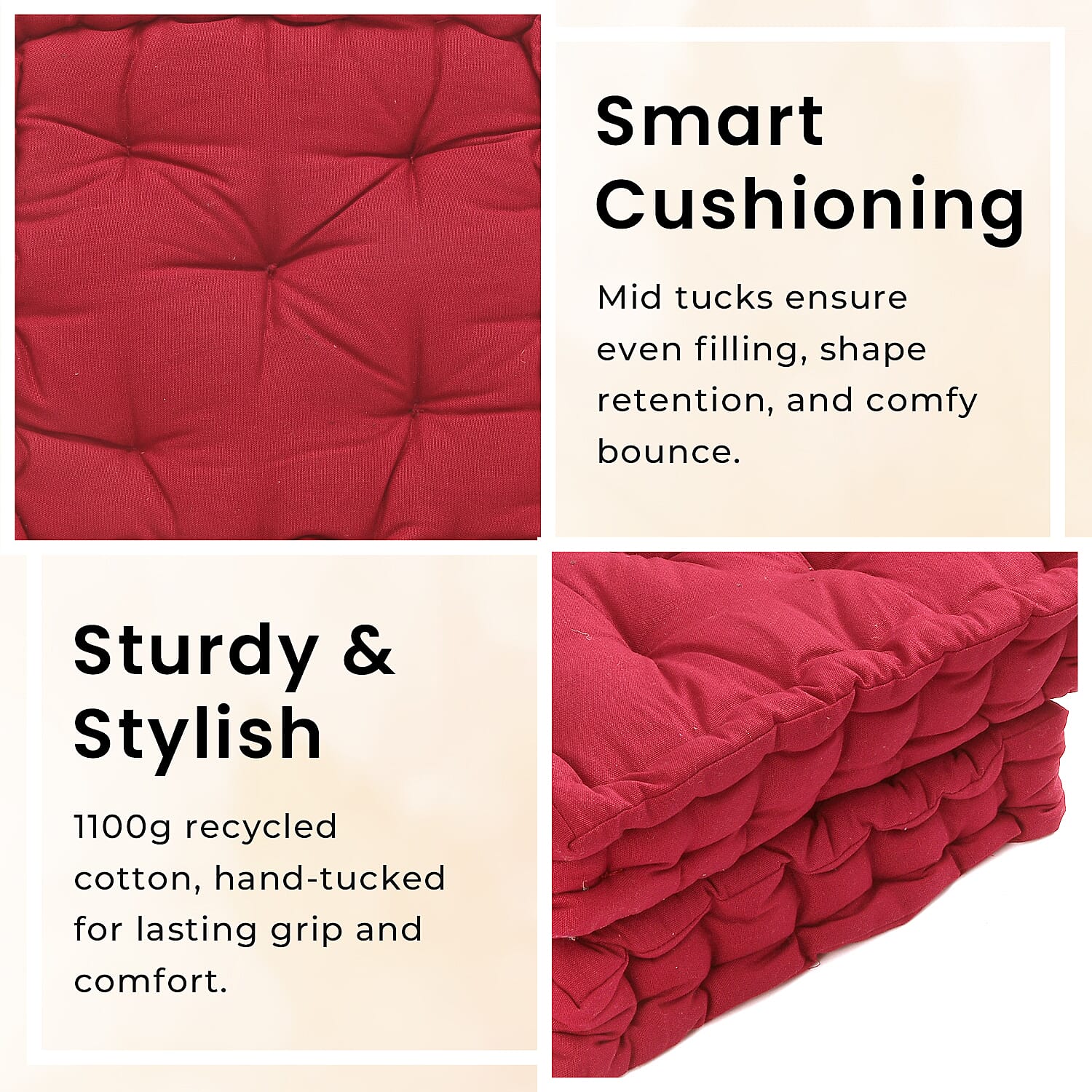Set of 2 - 100% Cotton Floor Cushion with Cotton Filling Recycled Fiber (40x40x8cm) - Red