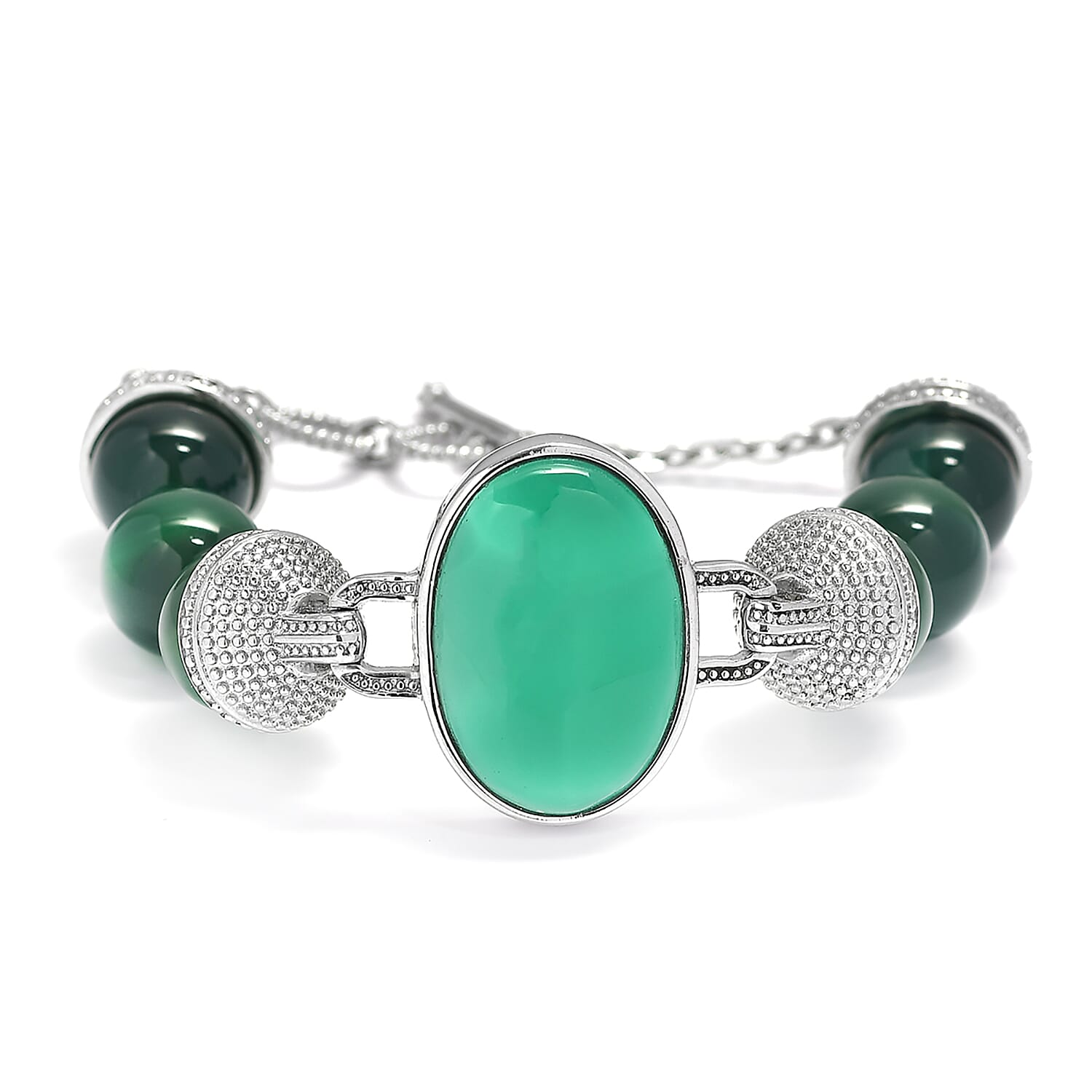 Green Onyx Bracelet (Size - 7.5 with Extender) in Stainless Steel 20.60 Ct.