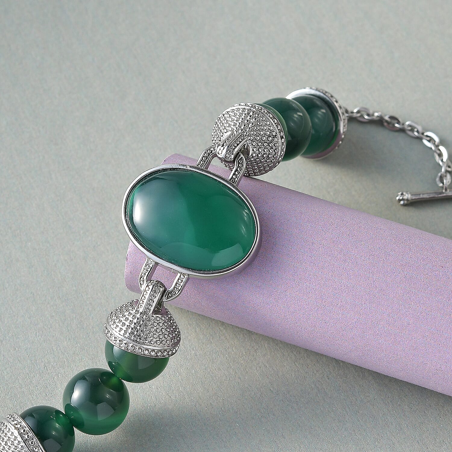 Green Onyx Bracelet (Size - 7.5 with Extender) in Stainless Steel 20.60 Ct.