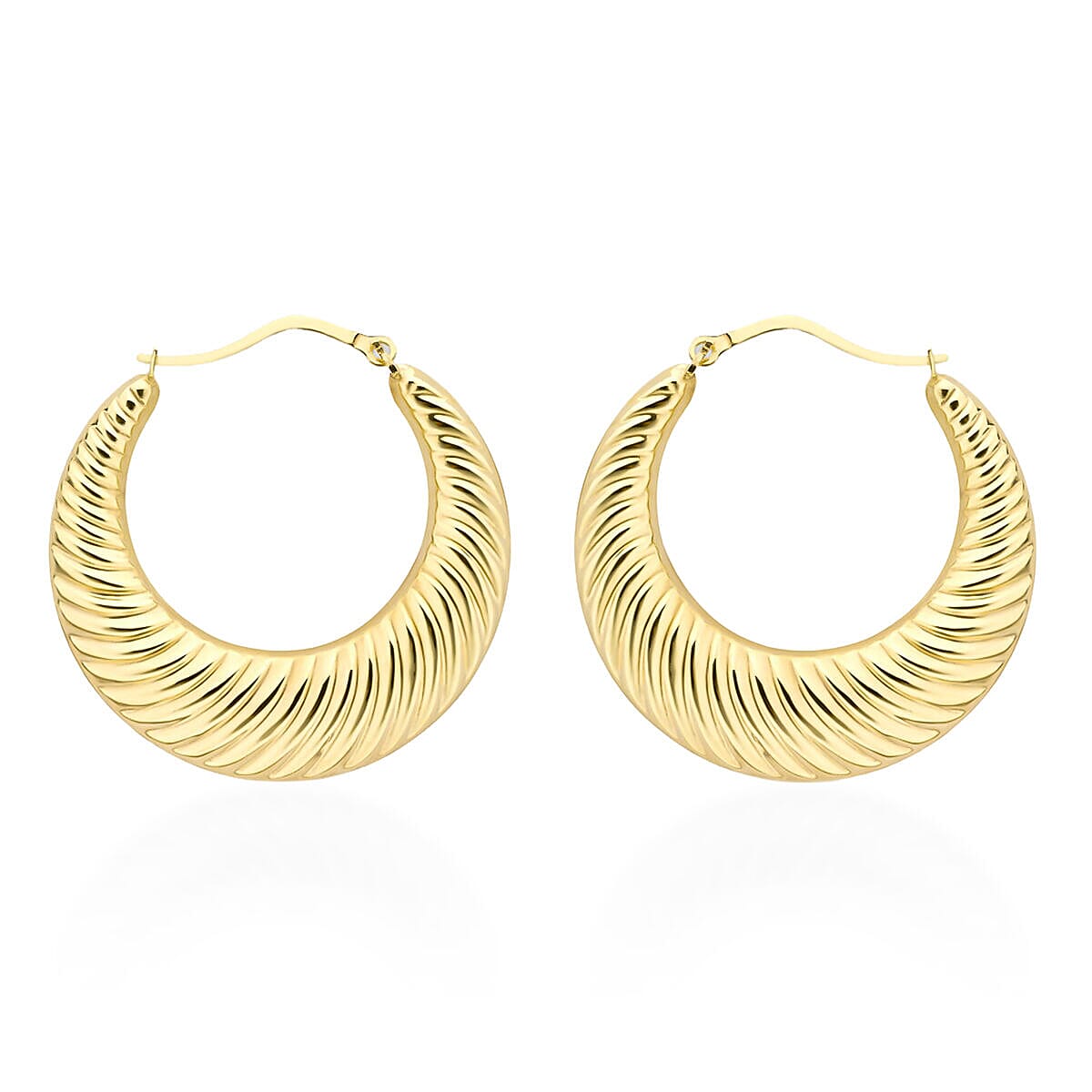 9K Yellow Gold Ribbed Creo Hoop Earrings, Gold Wt. 3.00 GM