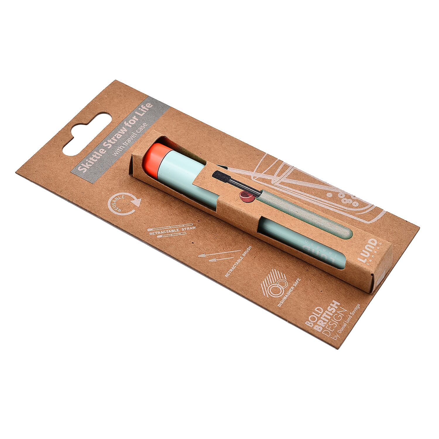 LUND LONDON Skittle Barware Reusable Stainless Steel Straw with Cleaning Brush and Travel Case - Multi