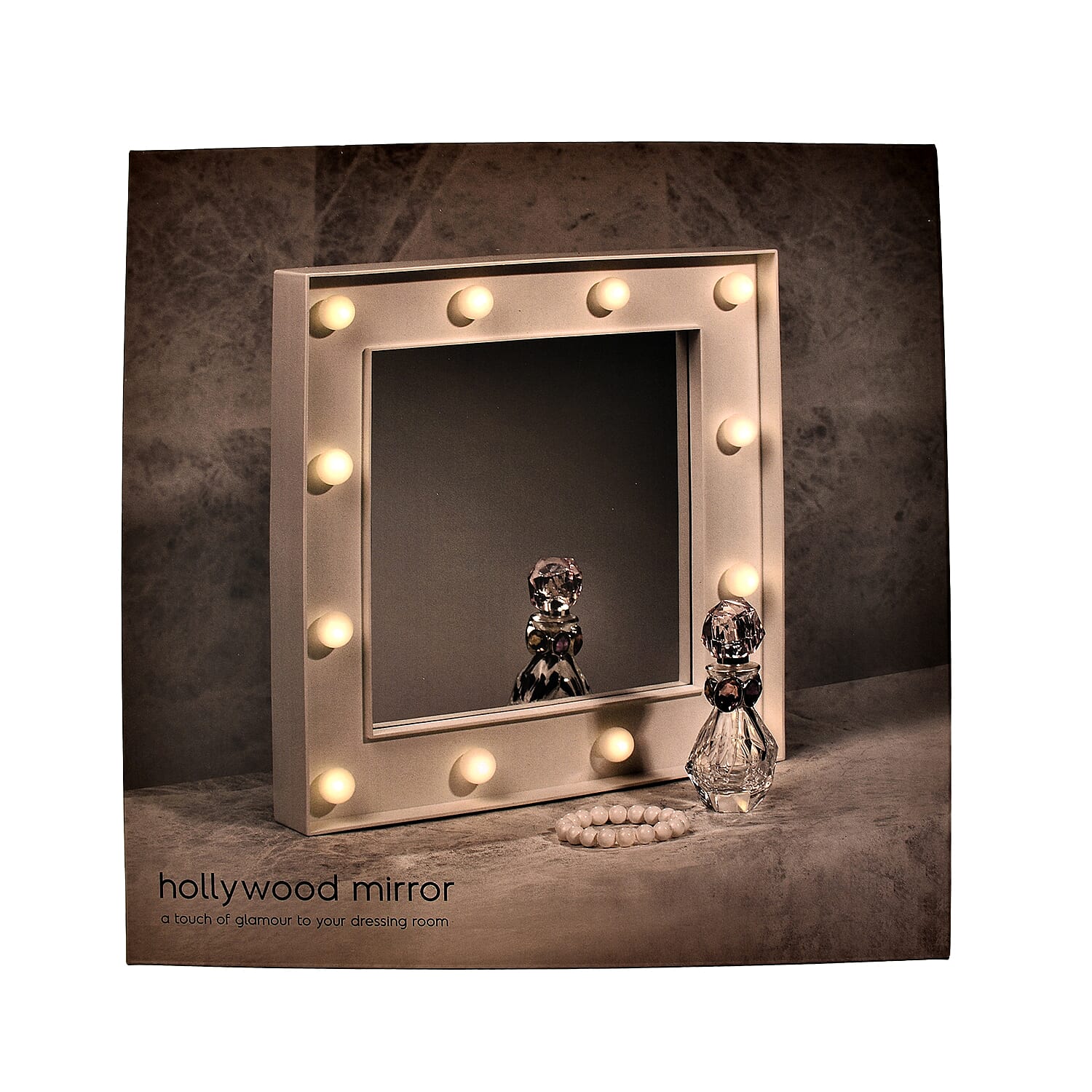 Closeout Deal - Hollywood Mirror with 12 LED Bright Light (Size 30x30x4 cm) - White