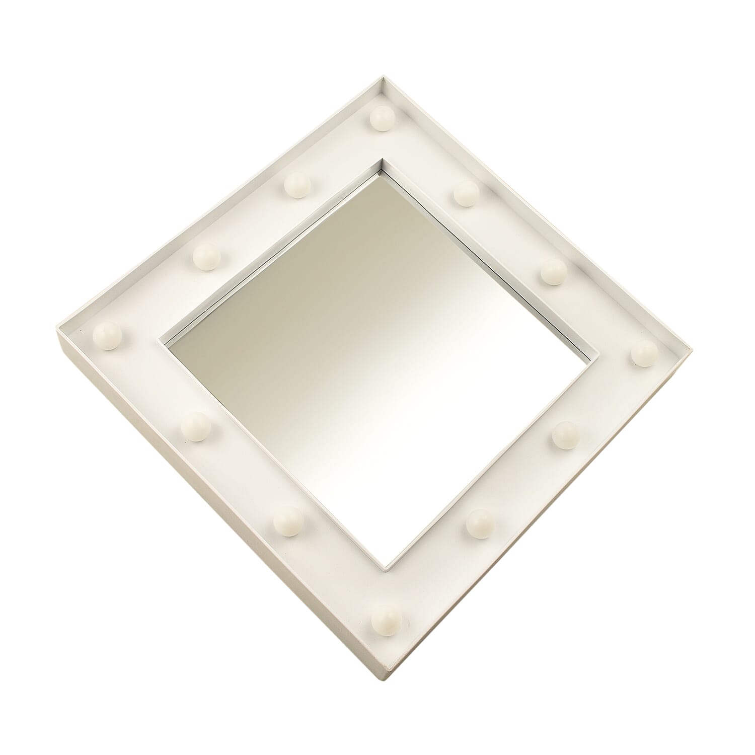 Closeout Deal - Hollywood Mirror with 12 LED Bright Light (Size 30x30x4 cm) - White