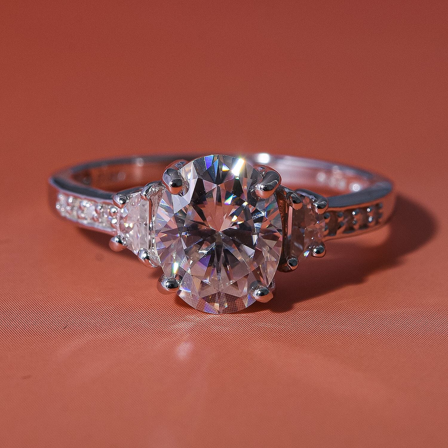 Moissanite Ring in Rhodium Overlay Sterling Silver 2.60 Ct. Metal Wt - 4.00 Gms.