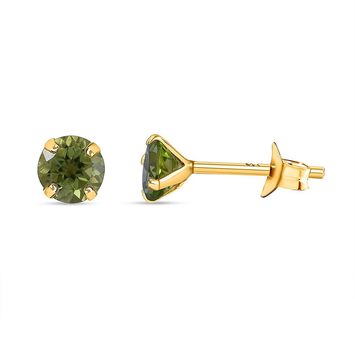 9K Yellow Gold AA Hebei Peridot Earrings (with Push Back) 1.20 Ct.
