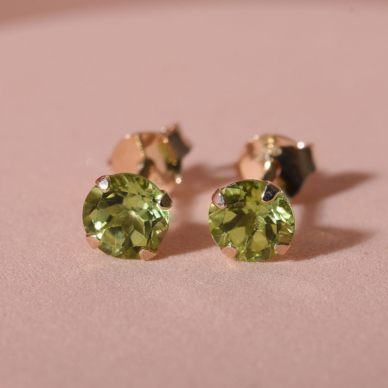 9K Yellow Gold AA Hebei Peridot Earrings (with Push Back) 1.20 Ct.