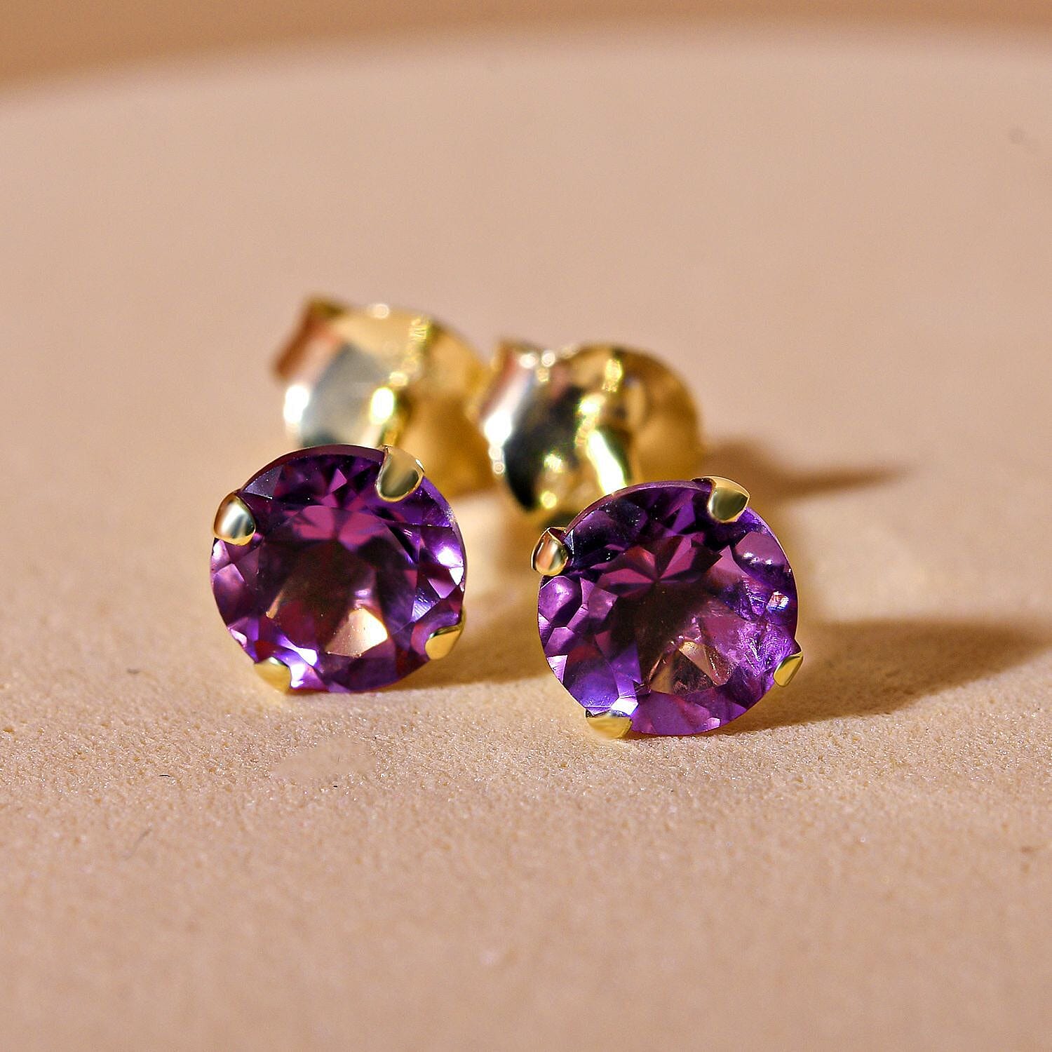 9K Yellow Gold Lusaka Amethyst Earrings (with Push Back) 1.00 Ct.