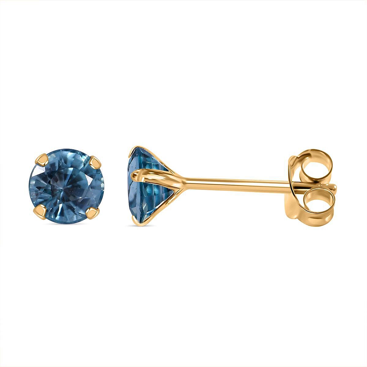 9K Yellow Gold Blue Zircon Earrings 1.56 Ct