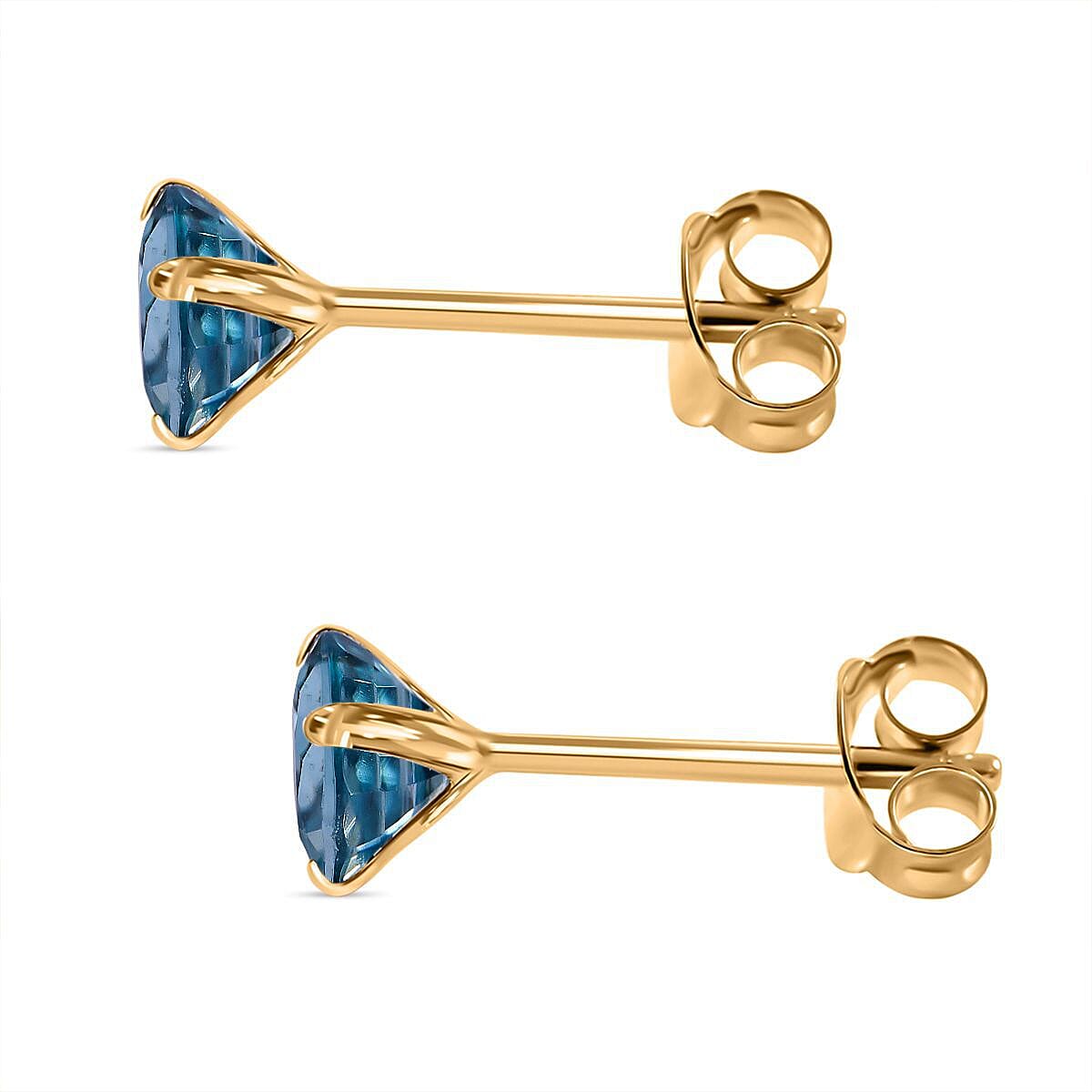 9K Yellow Gold Blue Zircon Earrings 1.56 Ct