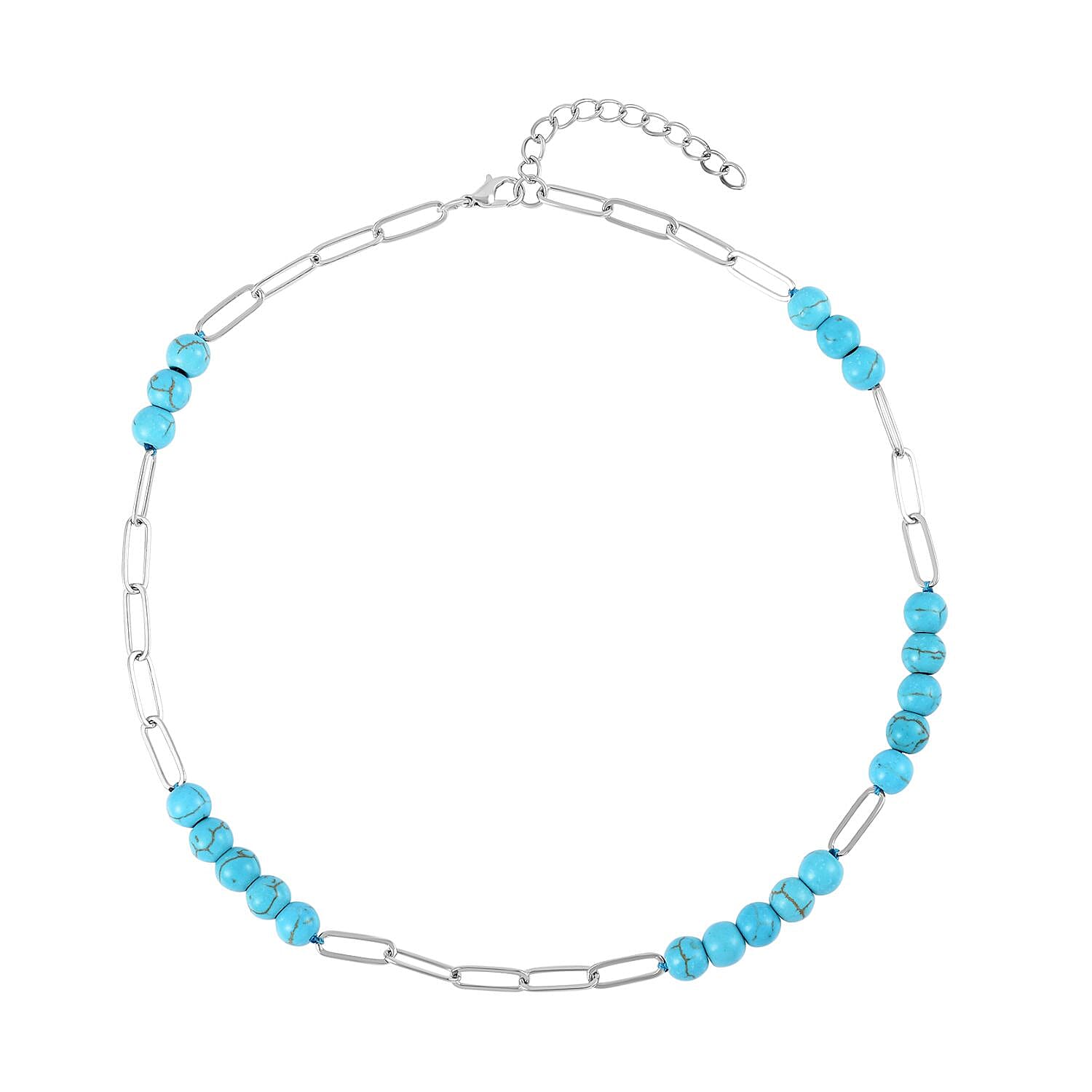 Blue Howlite Necklace (Size - 18 with 2 inch Extender) in Silver Tone