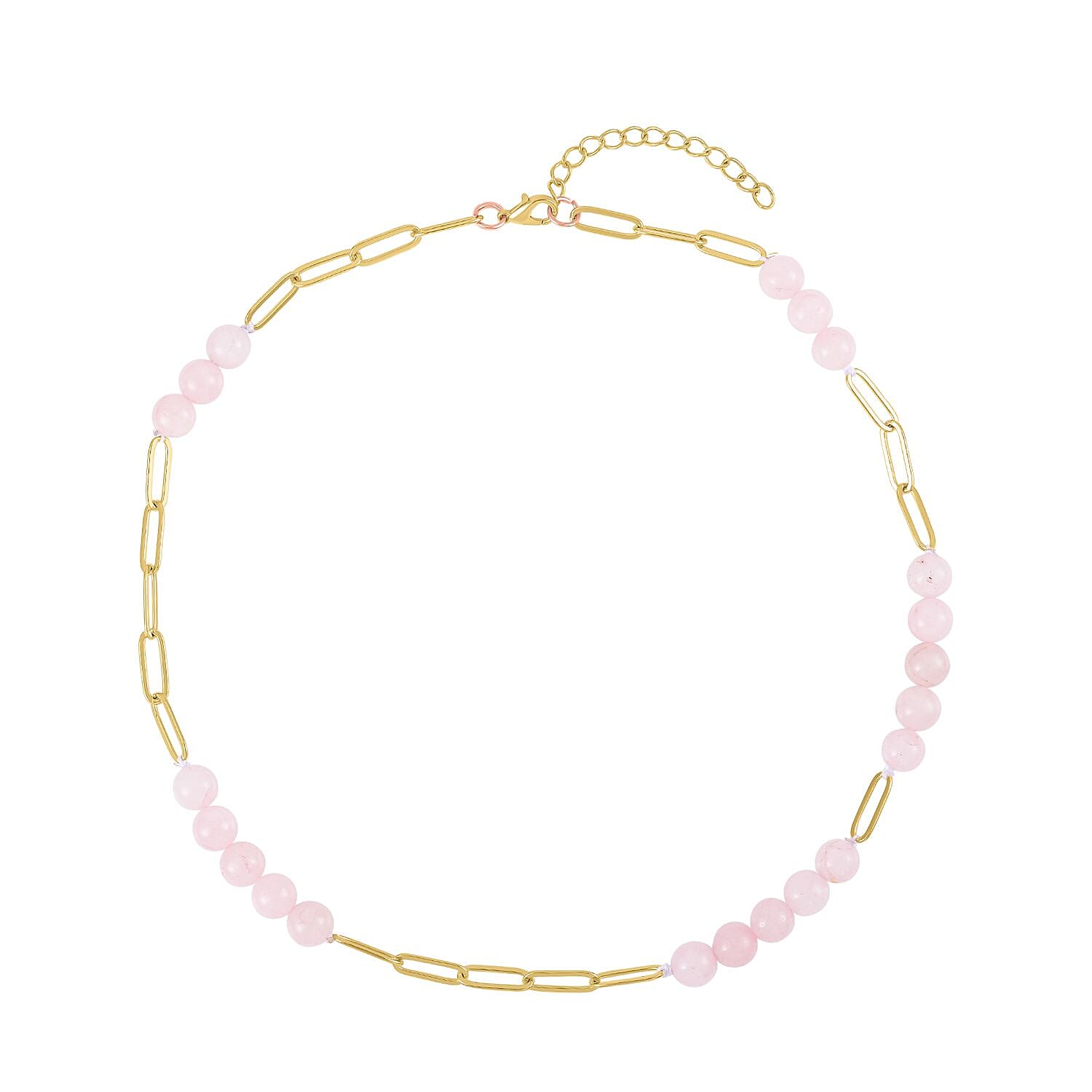 Rose Quartz Necklace (Size - 18 with 2 inch Extender) in Yellow Tone