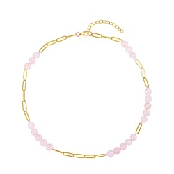 Rose Quartz Necklace (Size - 18 with 2 inch Extender) in Yellow Tone