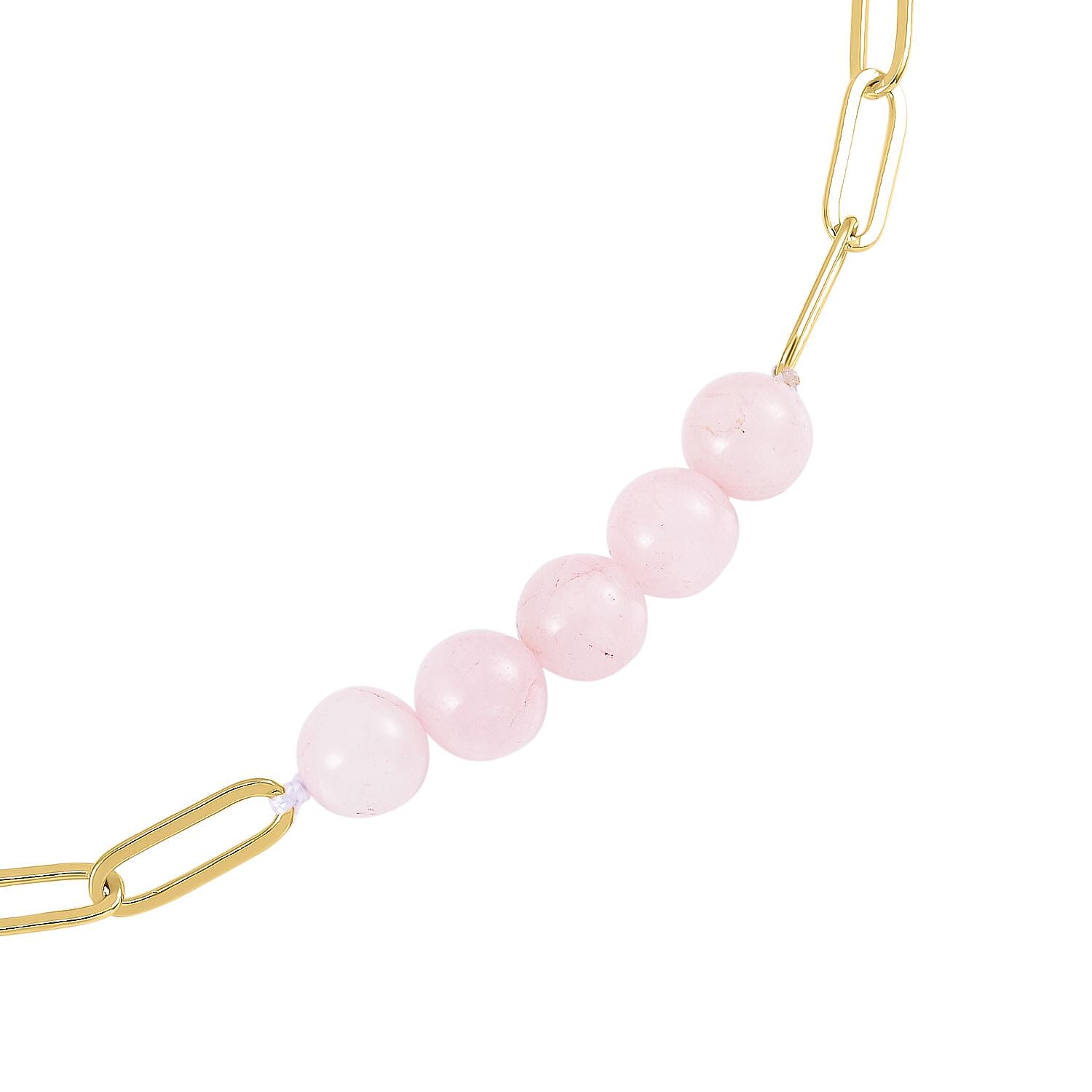 Rose Quartz Necklace (Size - 18 with 2 inch Extender) in Yellow Tone