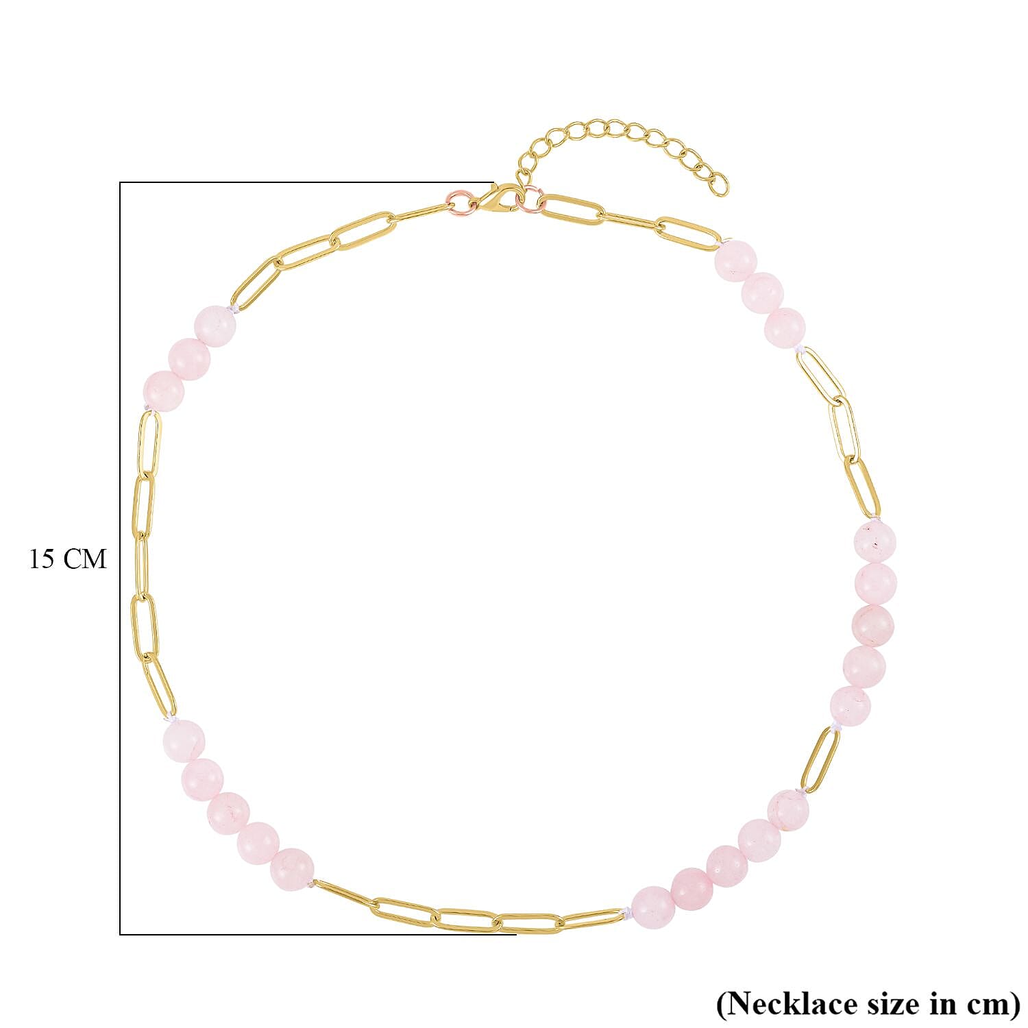 Rose Quartz Necklace (Size - 18 with 2 inch Extender) in Yellow Tone