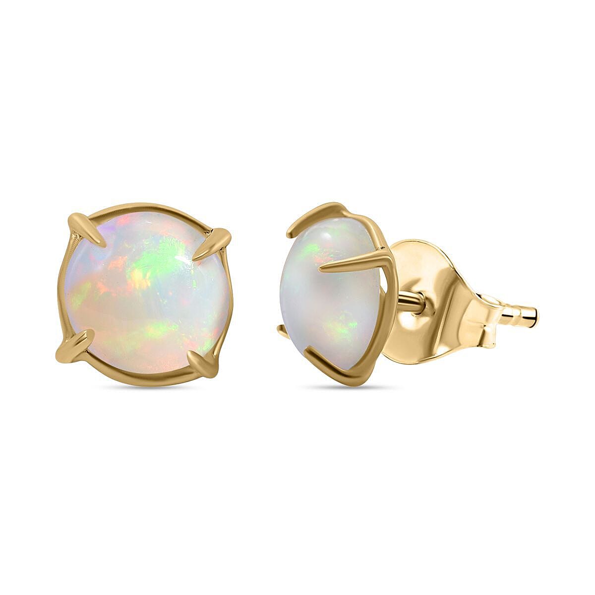 9K Yellow Gold AA Ethiopian Welo Opal Earrings (with Push Back)