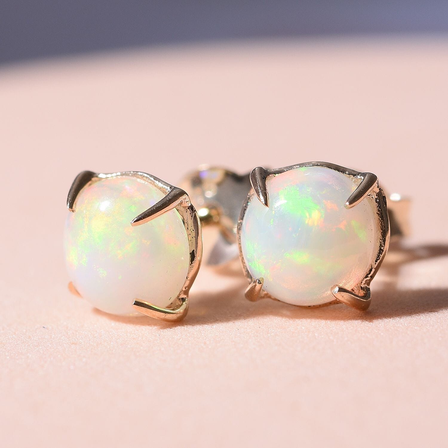 9K Yellow Gold AA Ethiopian Welo Opal Earrings (with Push Back)