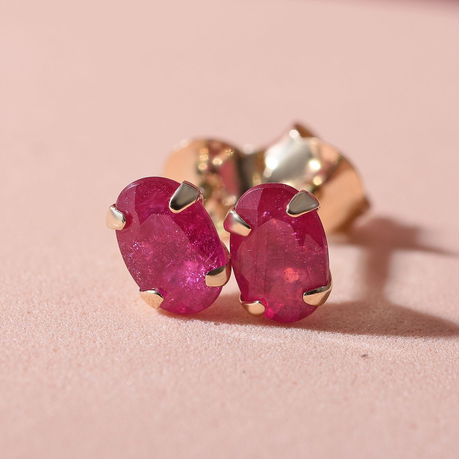 9K Yellow Gold AA African Ruby Earrings (with Push Back) 1.20 Ct.