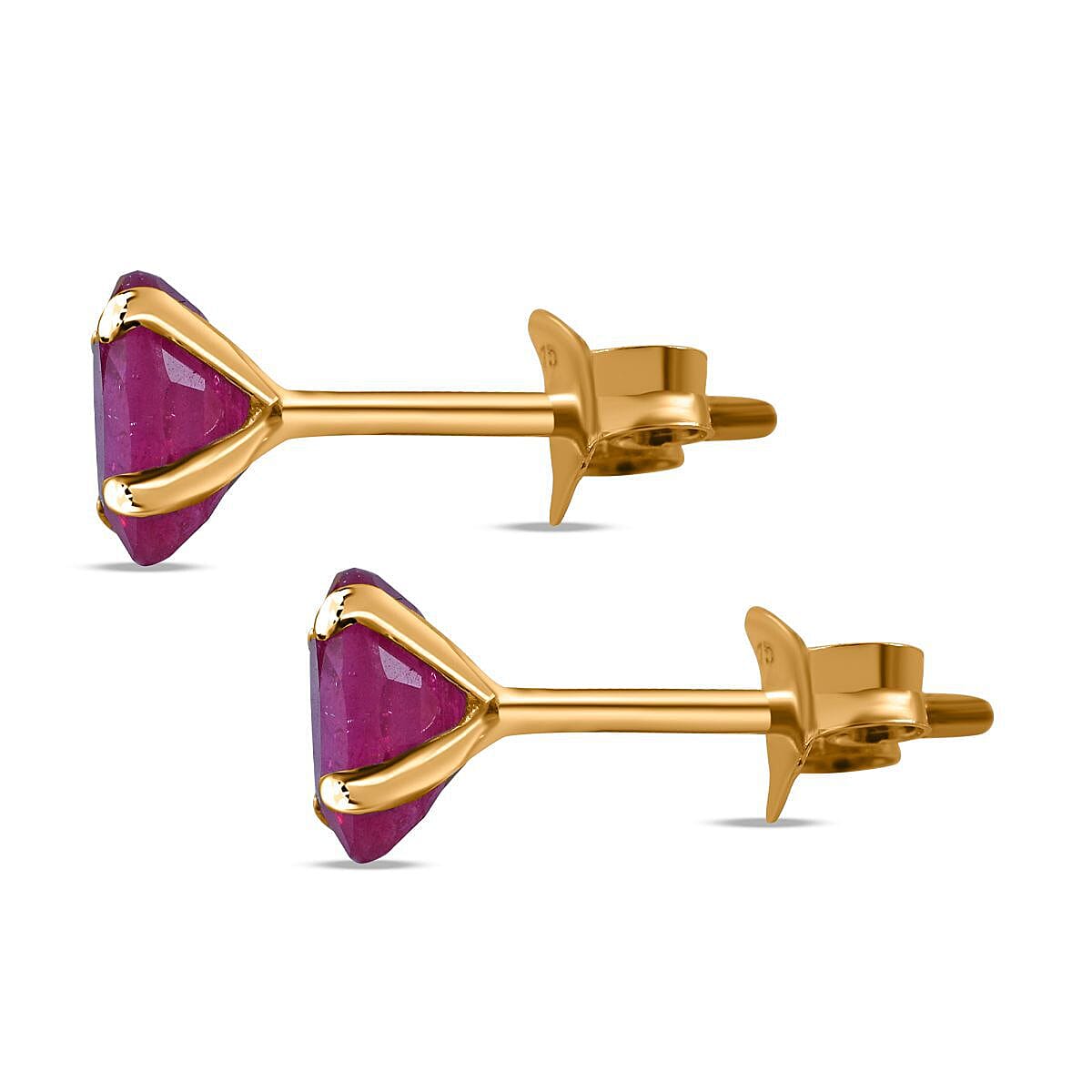 9K Yellow Gold AA African Ruby Earrings (with Push Back) 1.20 Ct.