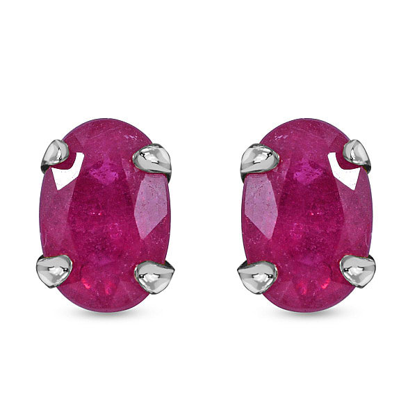9K White Gold AA African Ruby Earrings (with Push Back) 1.20 Ct ...