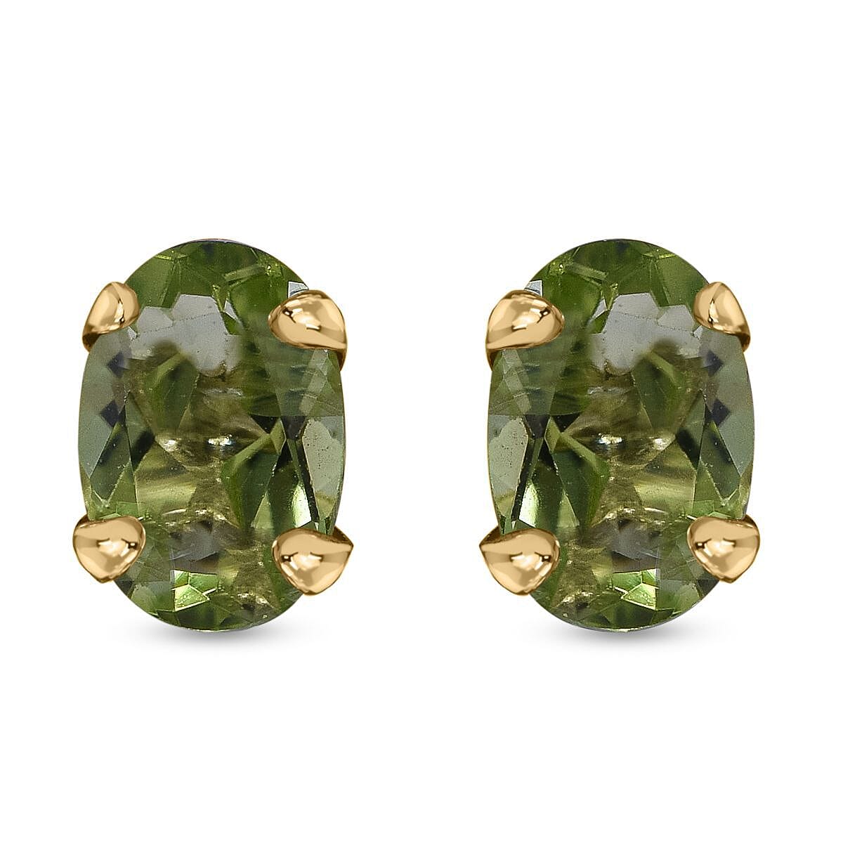 9K Yellow Gold AA Hebei Peridot Earrings (With Push Back) 1.00 Ct.