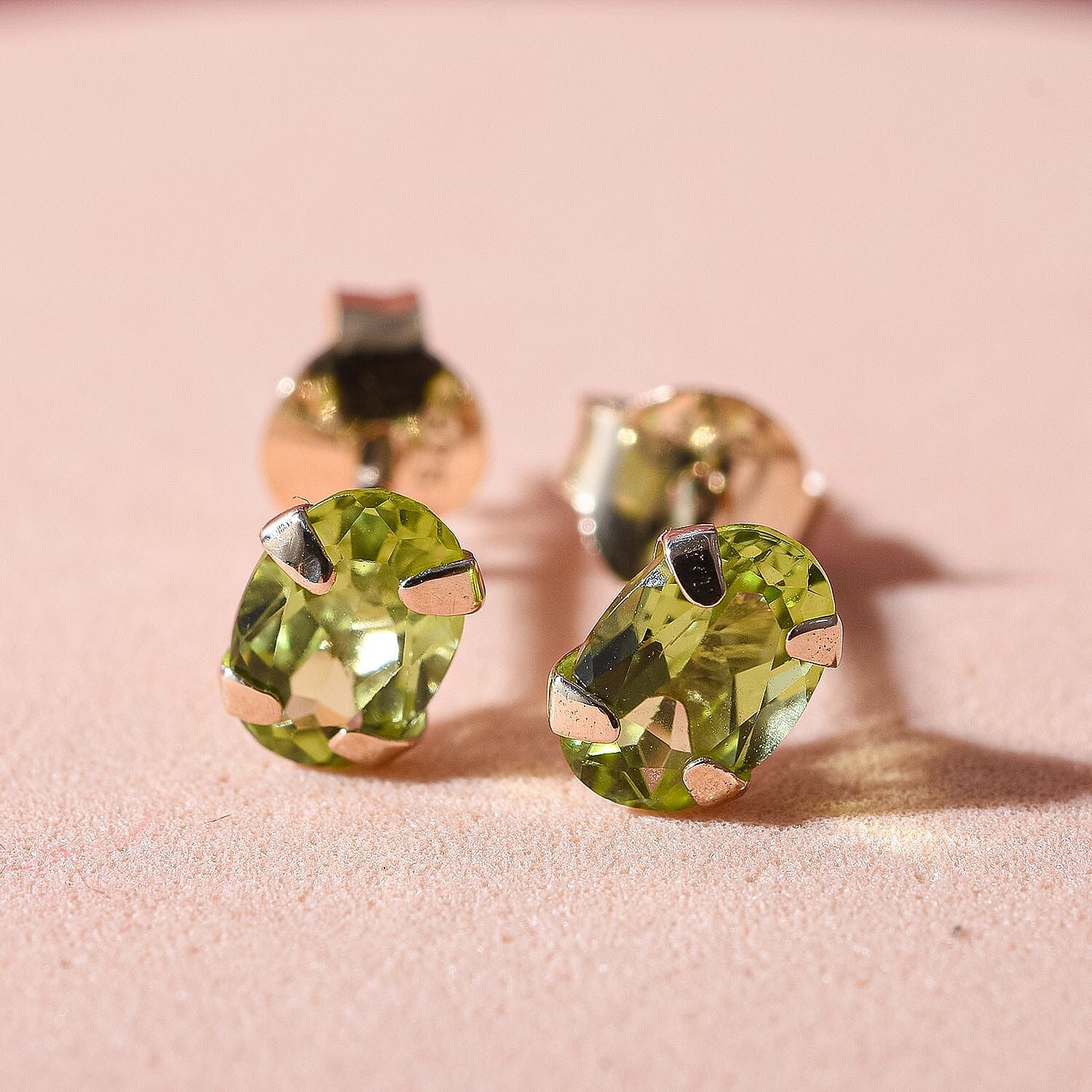 9K Yellow Gold AA Hebei Peridot Earrings (With Push Back) 1.00 Ct.