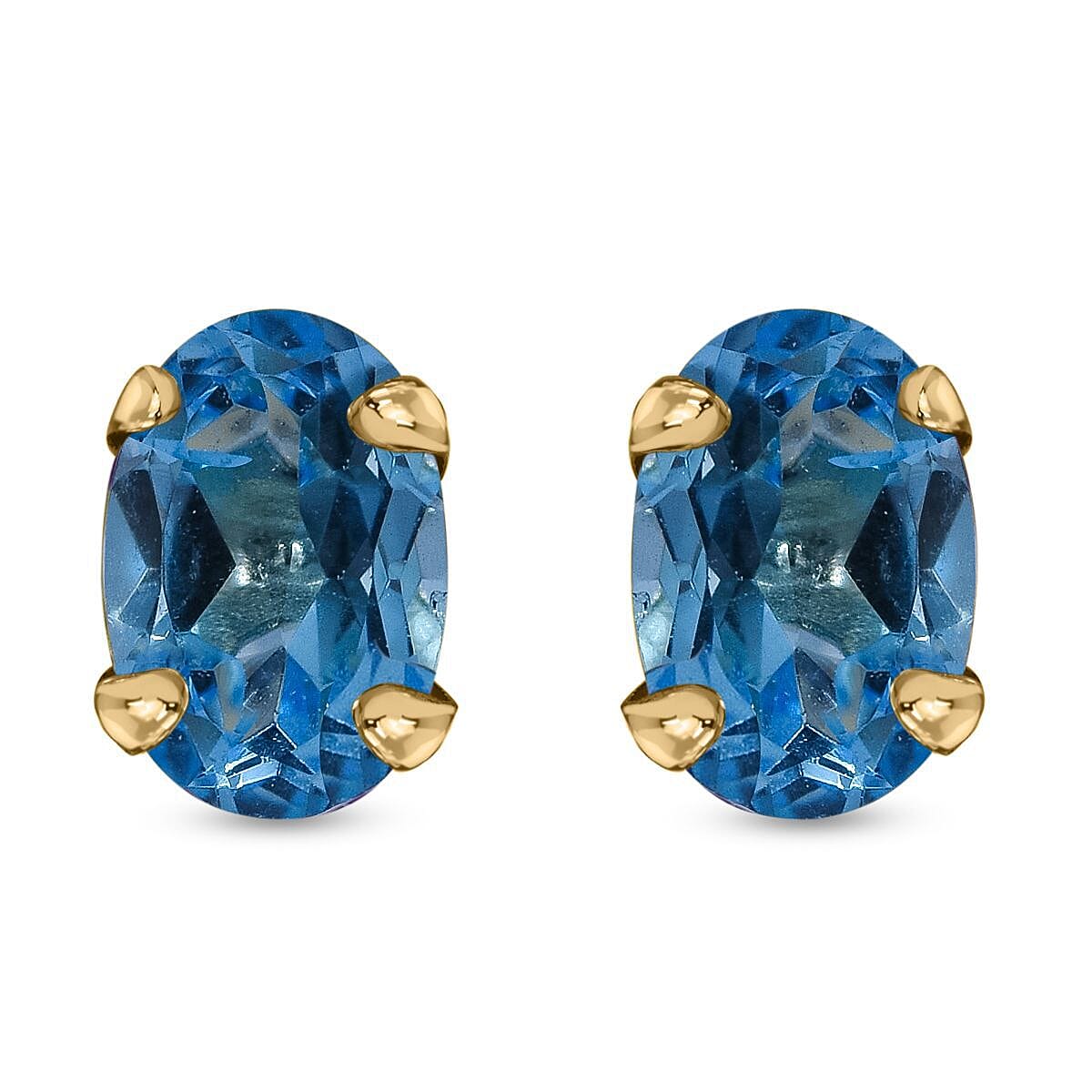 9K Yellow Gold AA Electric Blue Topaz Earrings (With Push Back) 1.00 Ct.