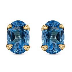 9K Yellow Gold AA Electric Blue Topaz Earrings (With Push Back) 1.00 Ct.