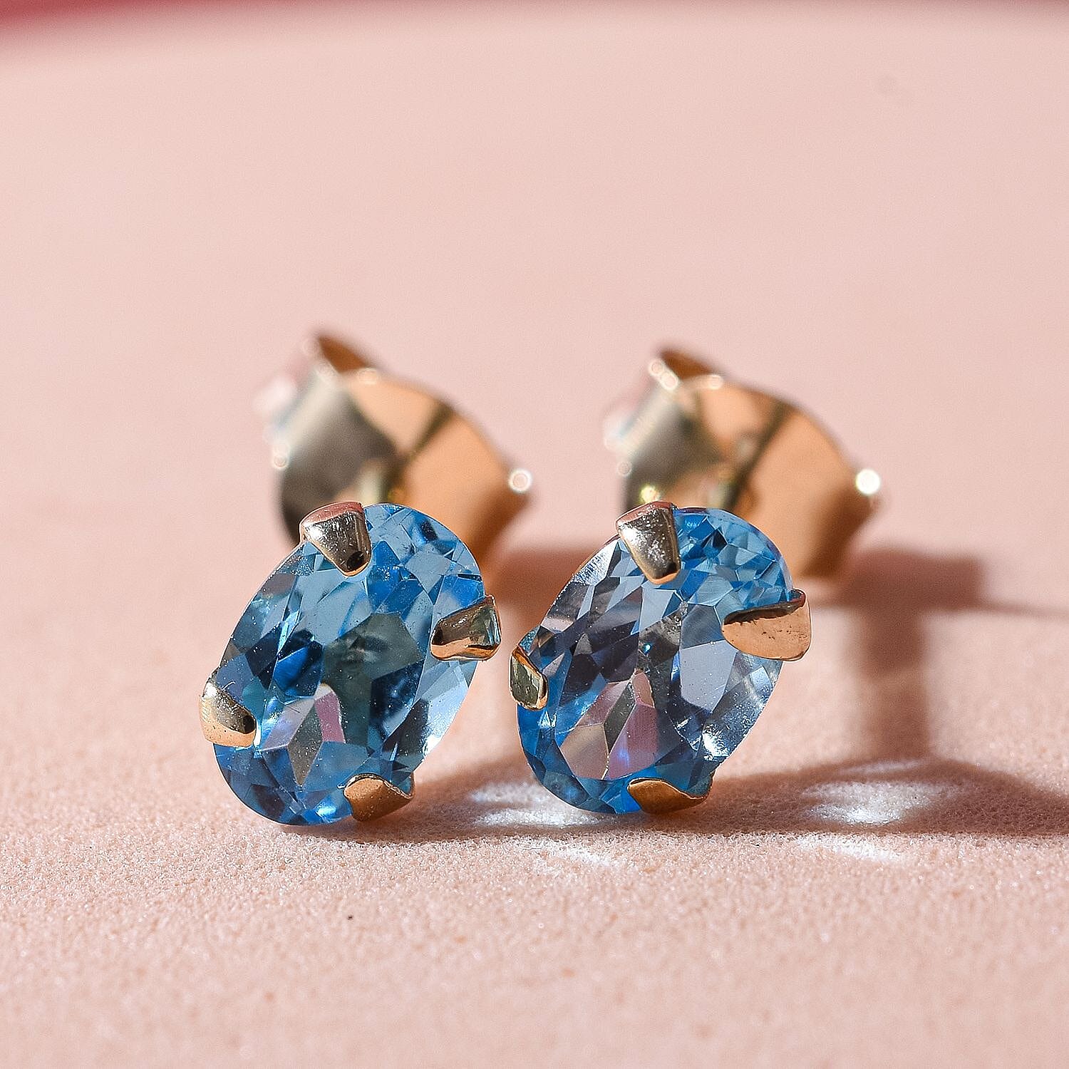9K Yellow Gold AA Electric Blue Topaz Earrings (With Push Back) 1.00 Ct.