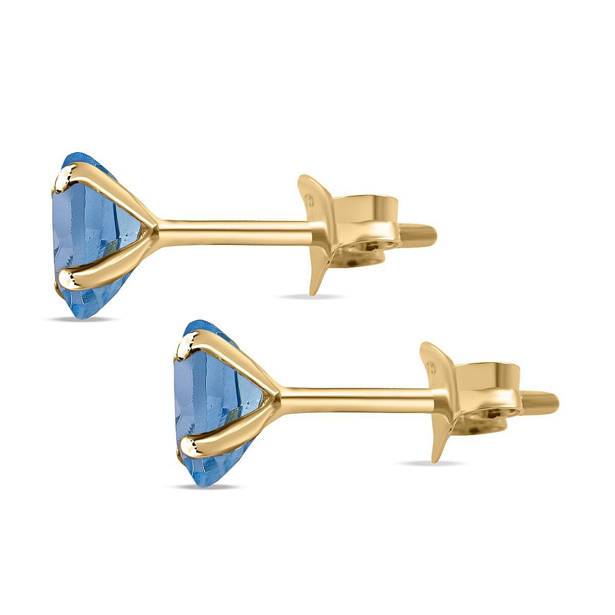 9K Yellow Gold AA Electric Blue Topaz Earrings (With Push Back) 1.00 Ct.