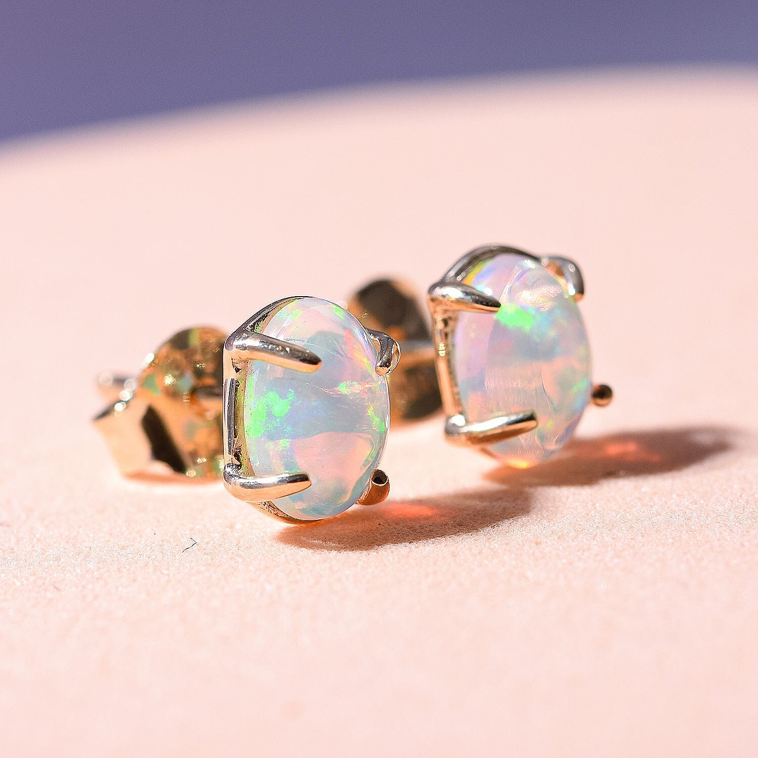 9K Yellow Gold AA Ethiopian Welo Opal Earrings (with Push Back)