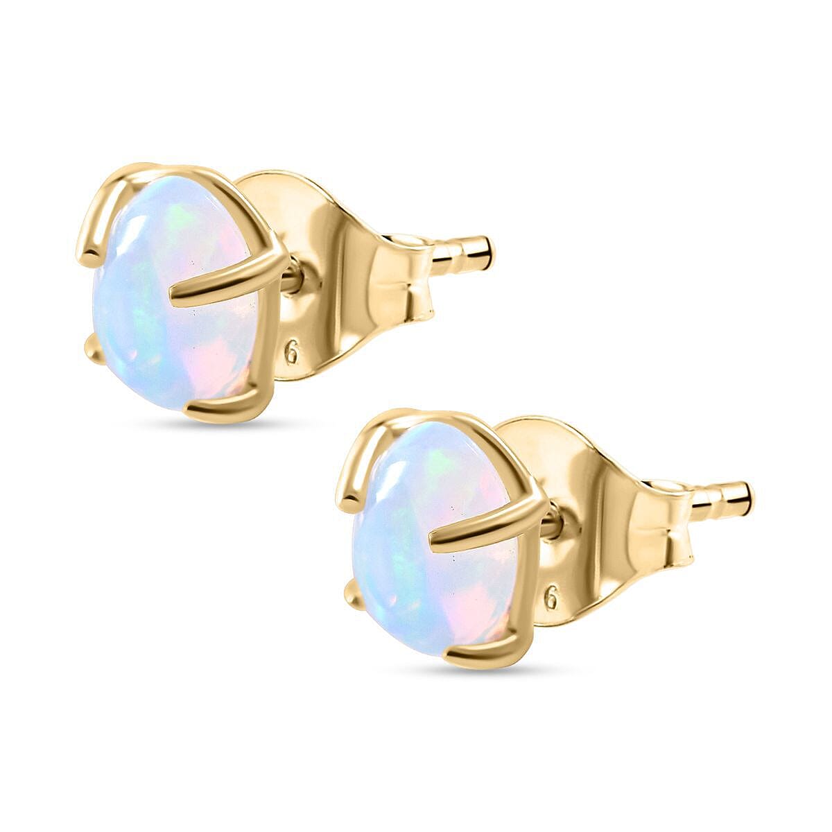 9K Yellow Gold AA Ethiopian Welo Opal Earrings (with Push Back)