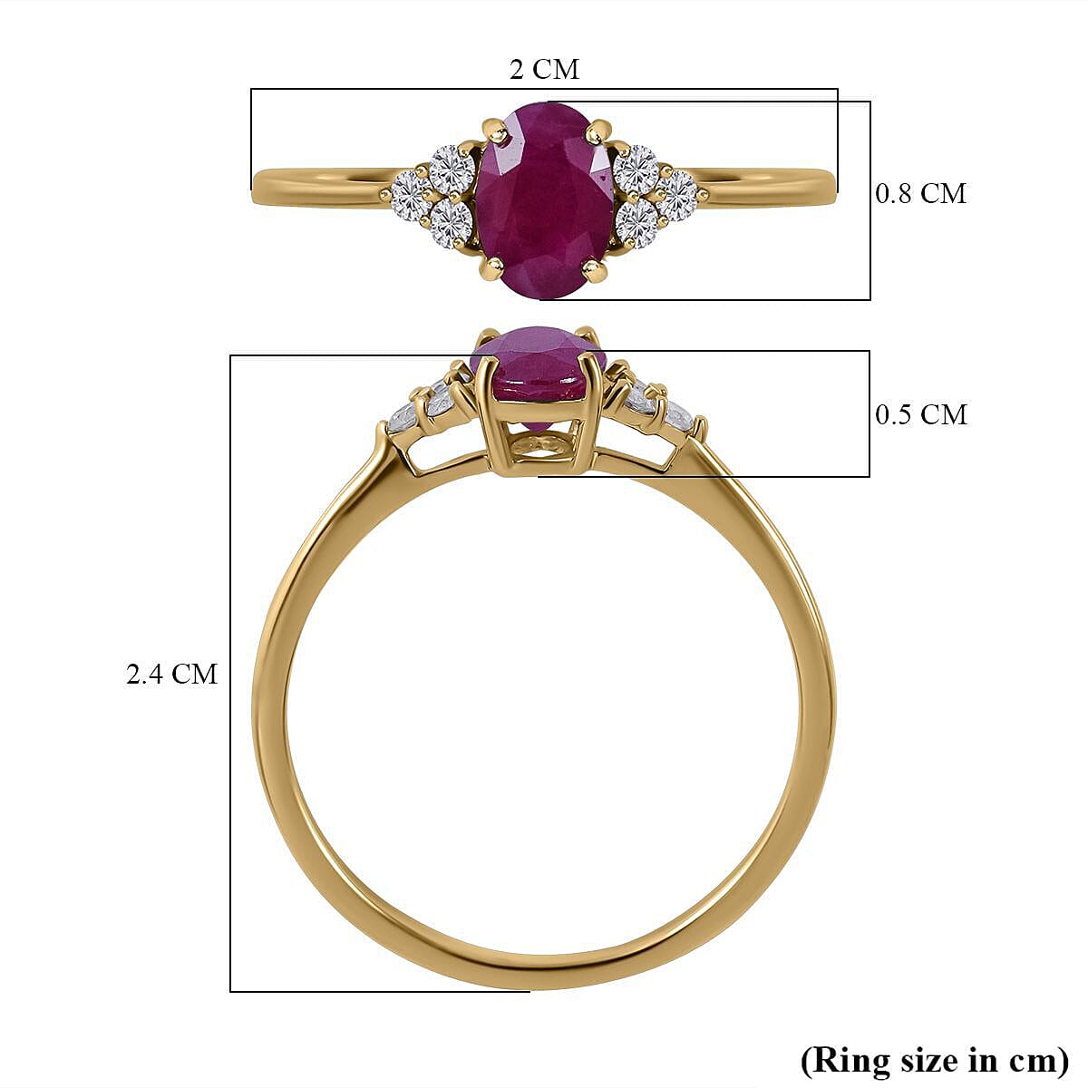 9K Yellow Gold Ruby and Diamond (G-H) Ring 1.11 Ct