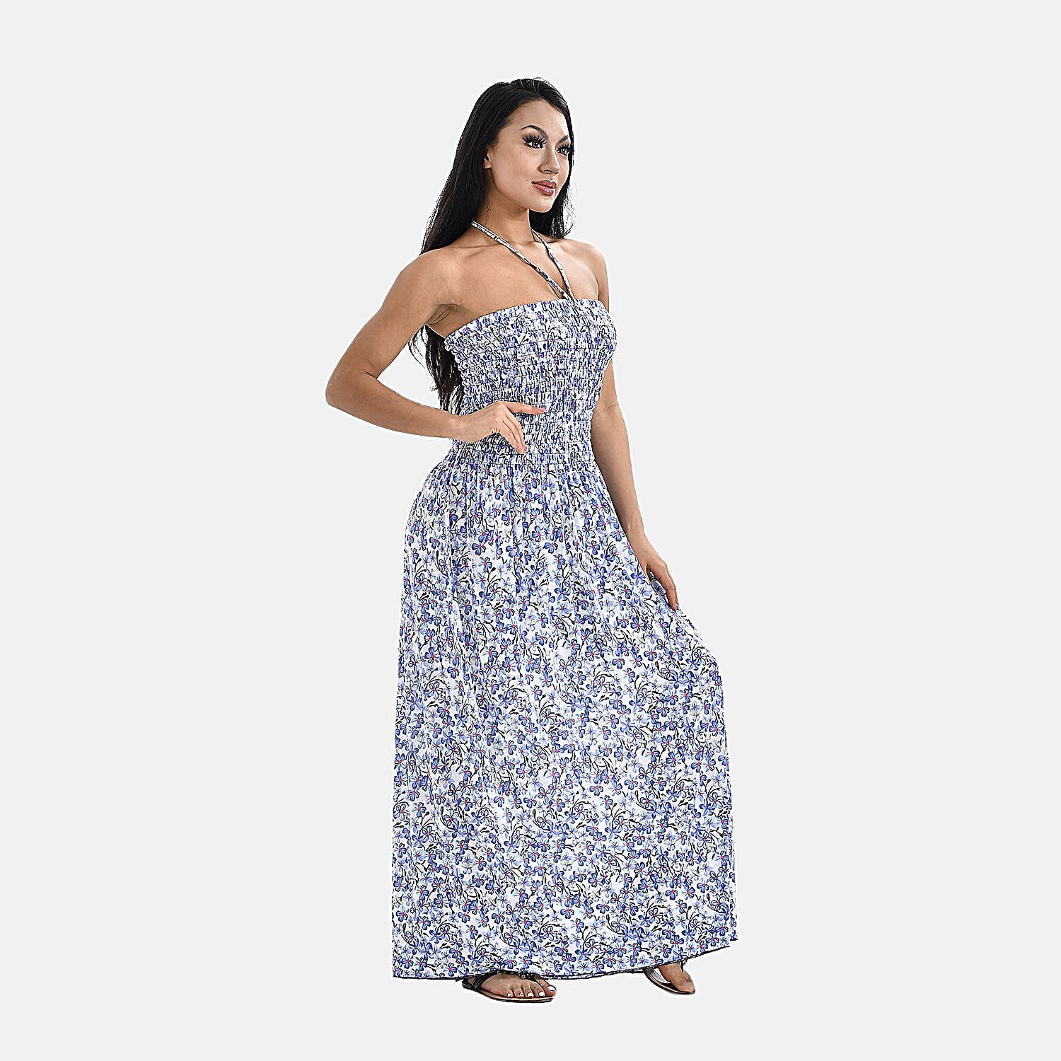 Tamsy Floral Printed Smock Dress (One Size, 8-18) - Green