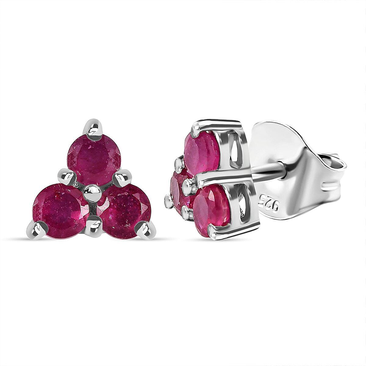 Close Out Deal- Premium African Ruby Earrings (with Push Back) in Platinum Overlay Sterling Silver 1.03 Ct.