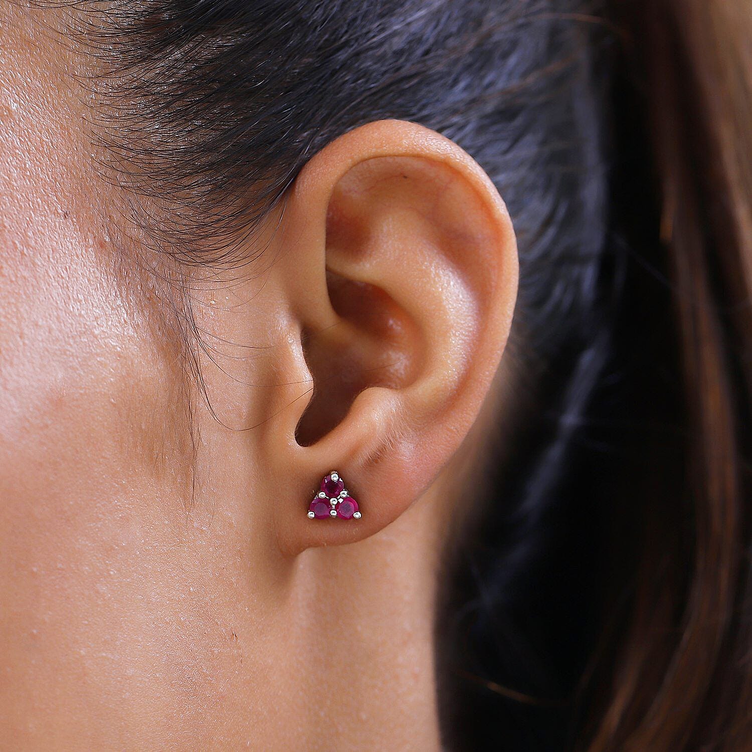 Close Out Deal- Premium African Ruby Earrings (with Push Back) in Platinum Overlay Sterling Silver 1.03 Ct.