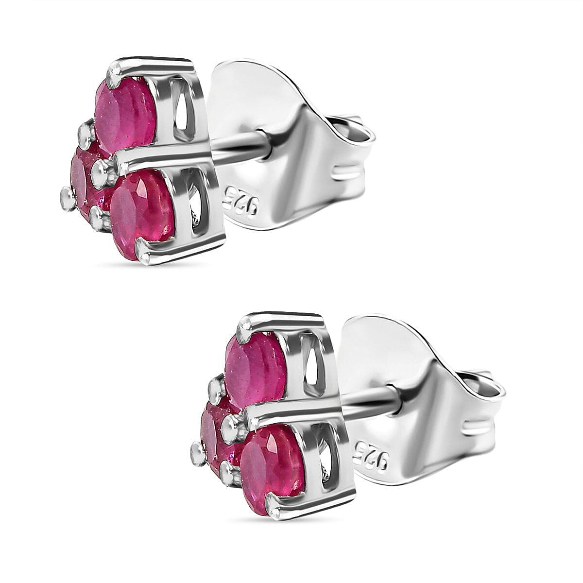 Close Out Deal- Premium African Ruby Earrings (with Push Back) in Platinum Overlay Sterling Silver 1.03 Ct.